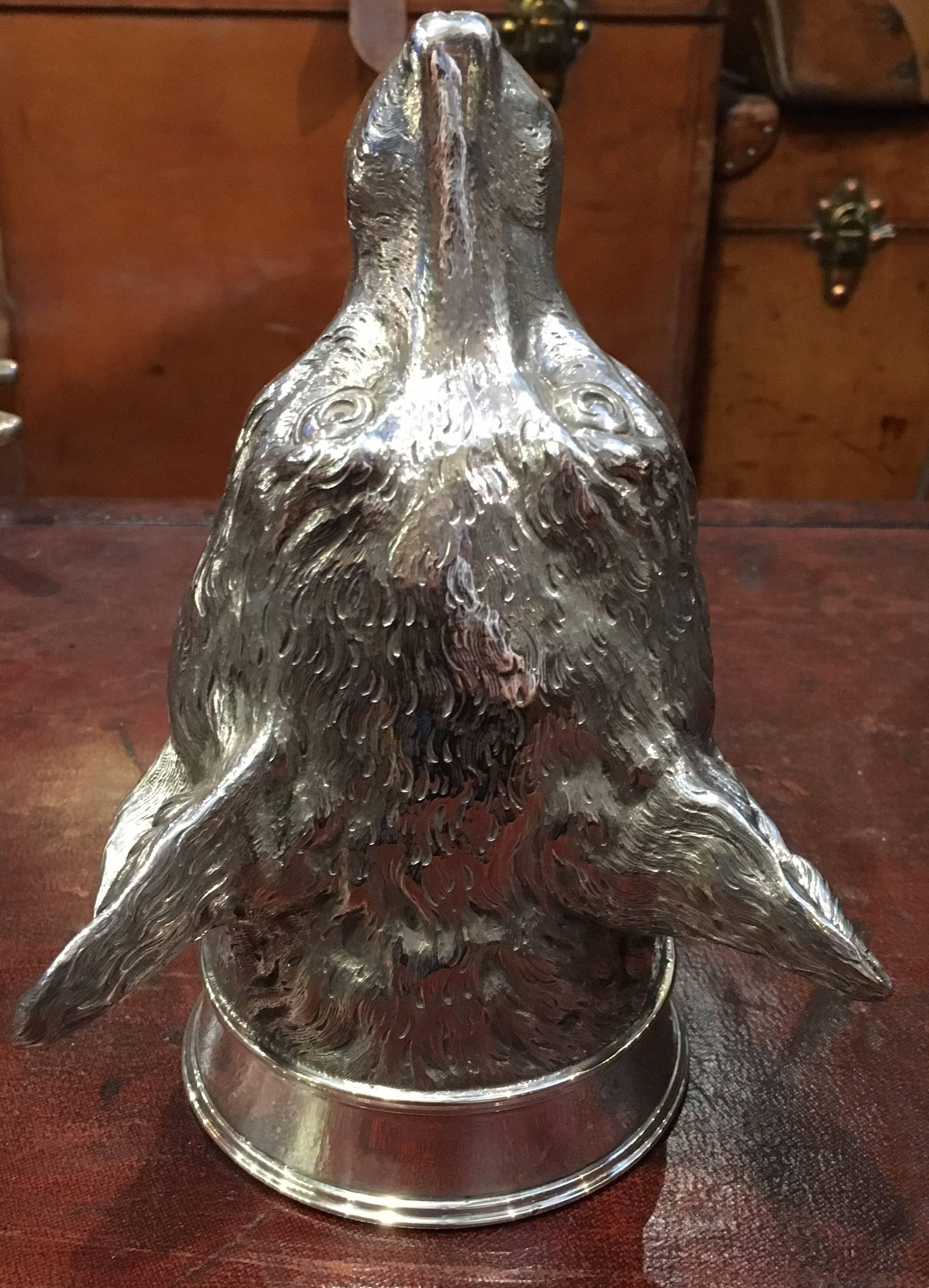 Large Sterling Silver Fox Stirrup Cup In Excellent Condition In London, GB