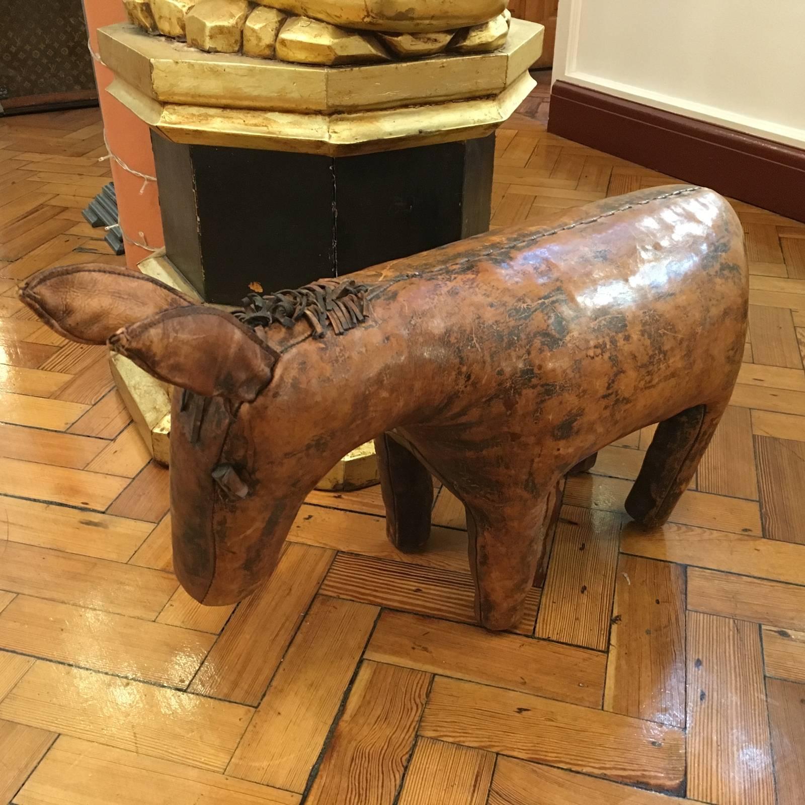 Art Deco Liberty of London Leather Donkey Footstool For Sale