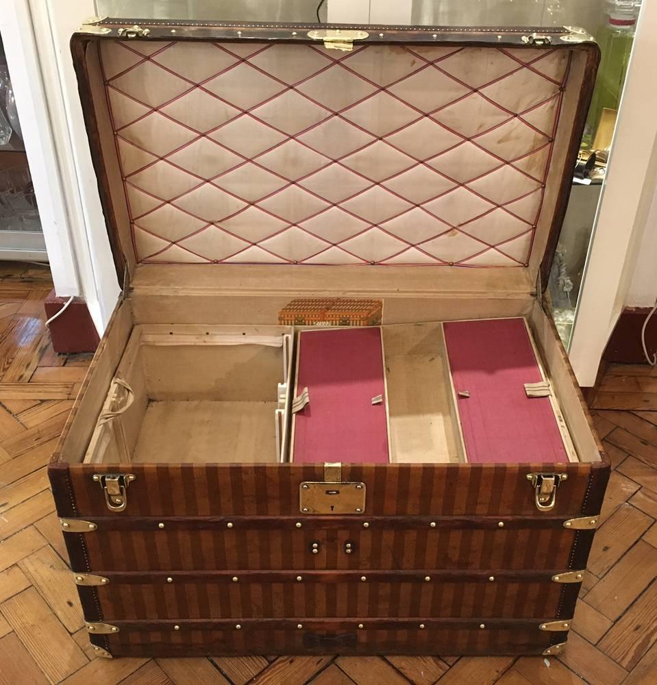 French Louis Vuitton Striped Canvas 'Rayee' Courier Trunk, circa 1885