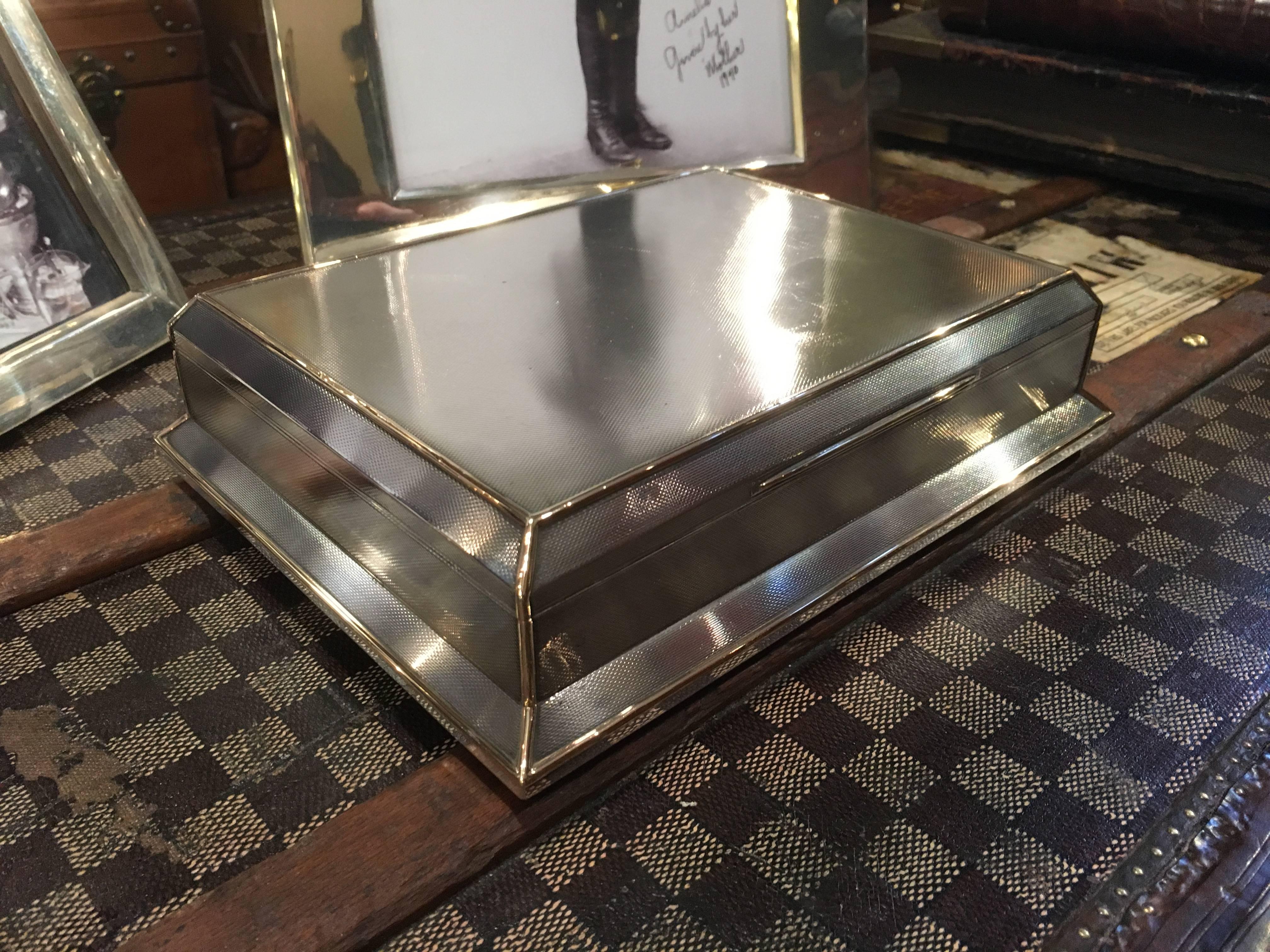 English Asprey Art Deco Silver and Gold Cigar Box