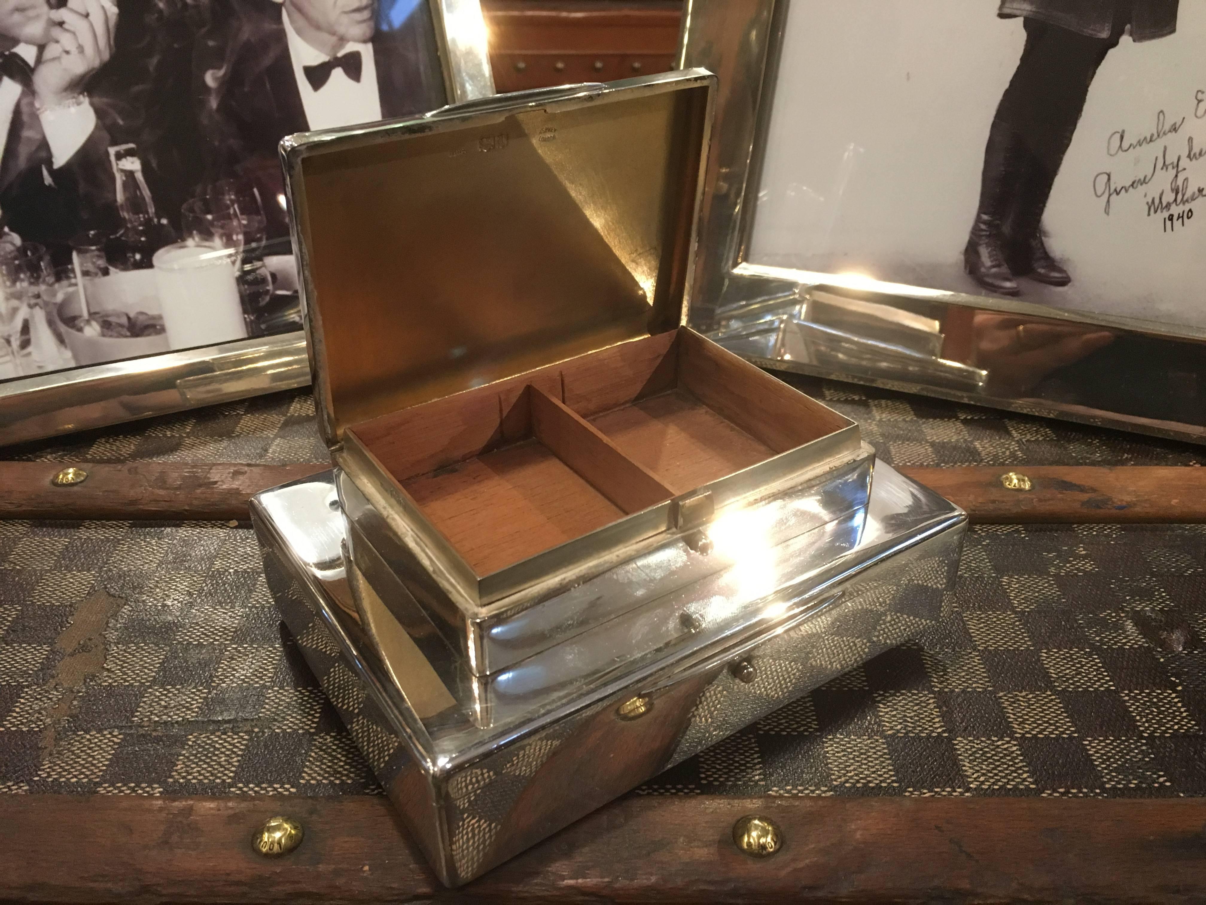 Art Deco Asprey Sterling Silver Triple Tier Cigar, Cigarette and Vesta Box 2