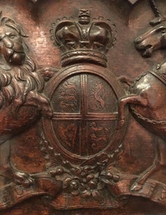Exceptional Edwardian Carved Oak Royal Arms from a Royal Punt, circa 1905