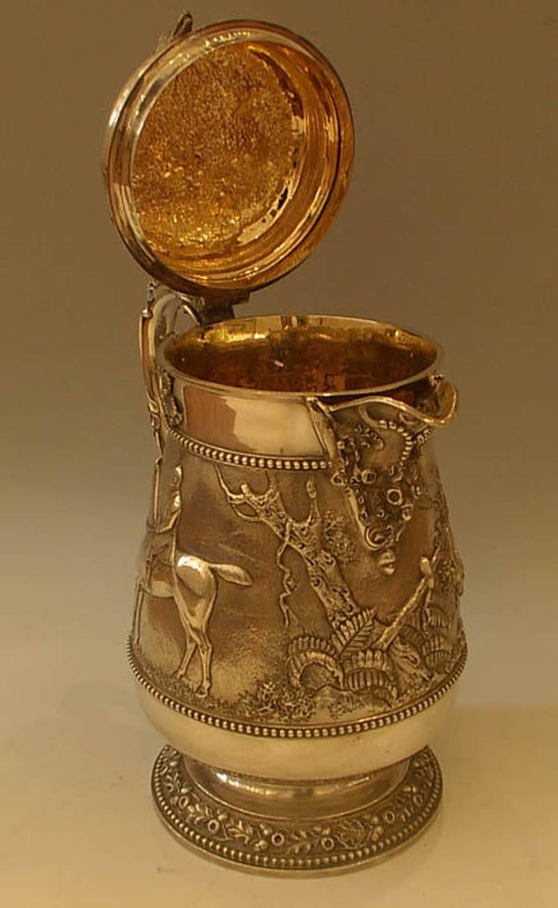 English Edwardian Silver Hunting Themed Tankard by Holland, Aldwinkle and Slater, 1903 For Sale