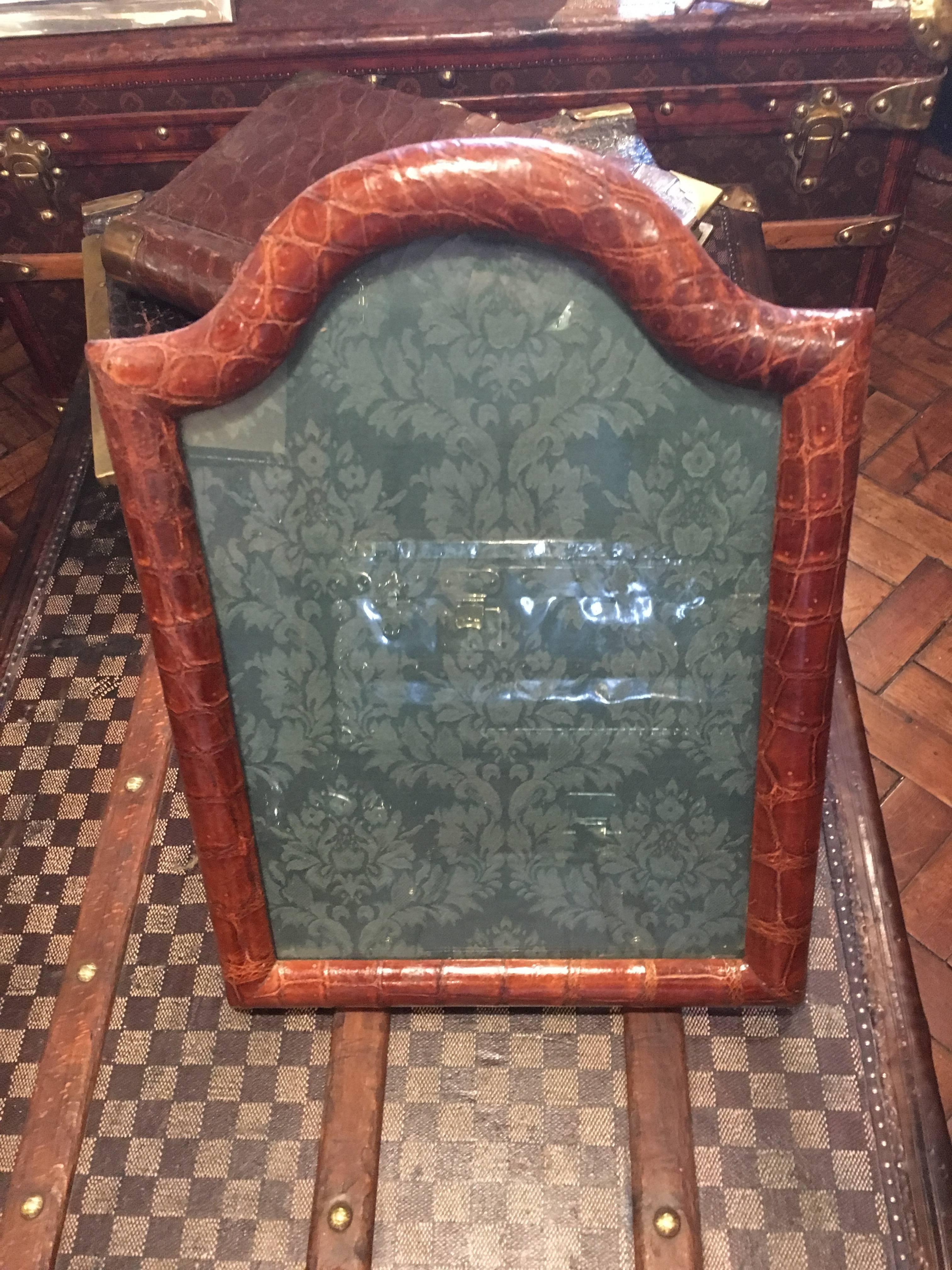 English Large Edwardian Dome Topped Crocodile Skin Photograph Frame by Asprey & Co For Sale