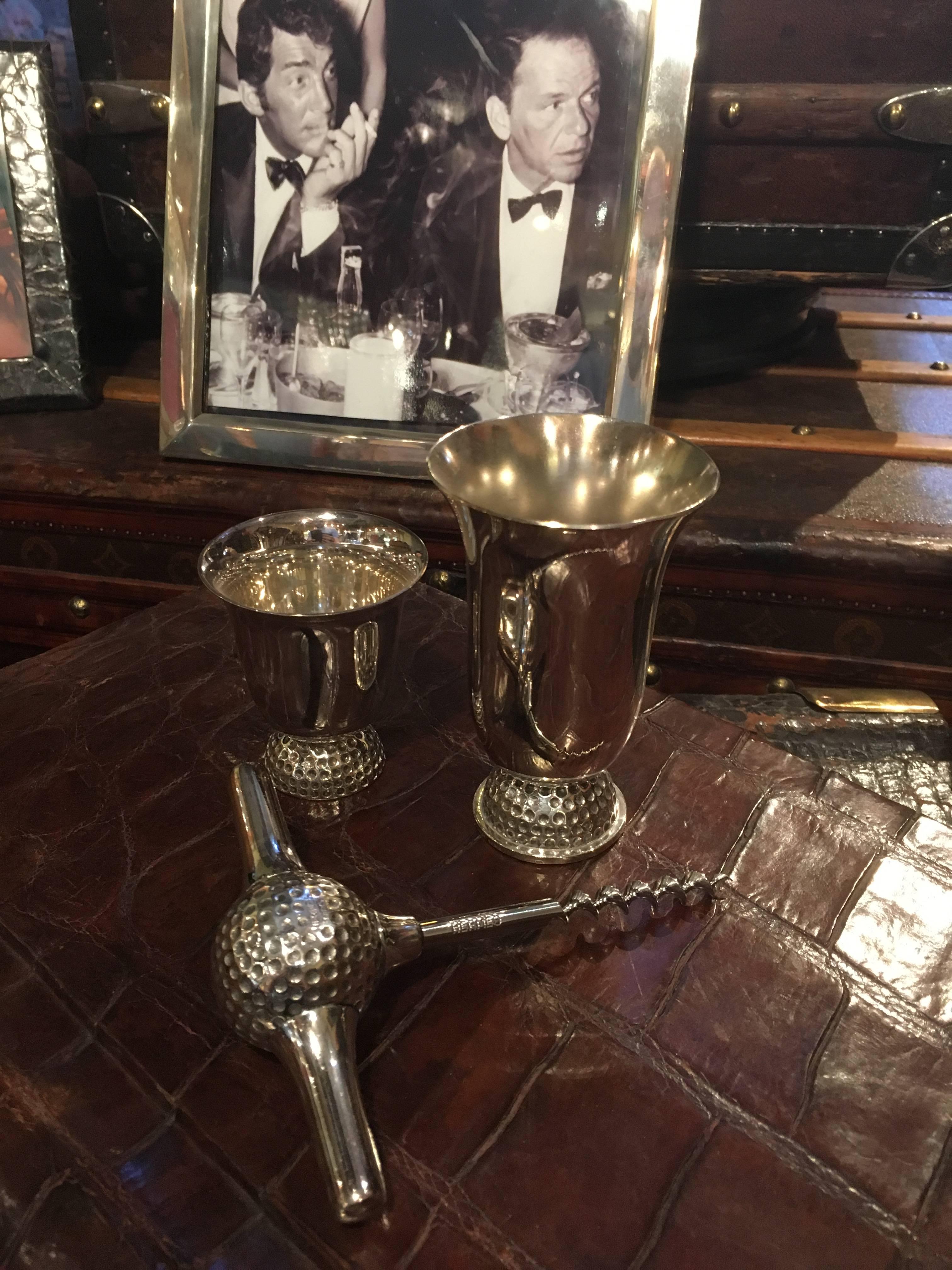 French Hermes Golf Themed Bar Set Comprising Corkscrew and Tasting Goblets For Sale