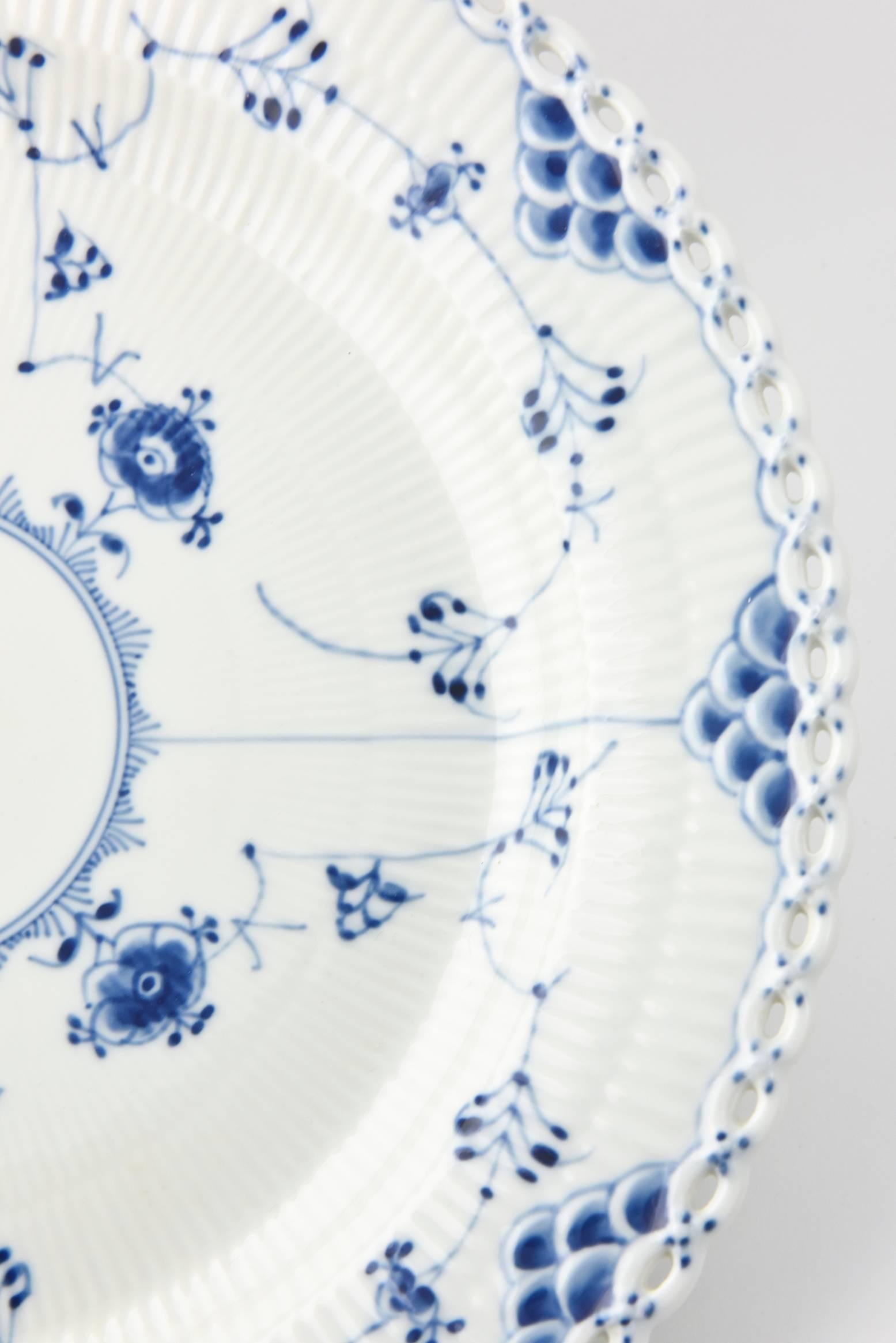 Porcelain Large Royal Copenhagen Blue and White Fluted Lace Pattern Floral Platter