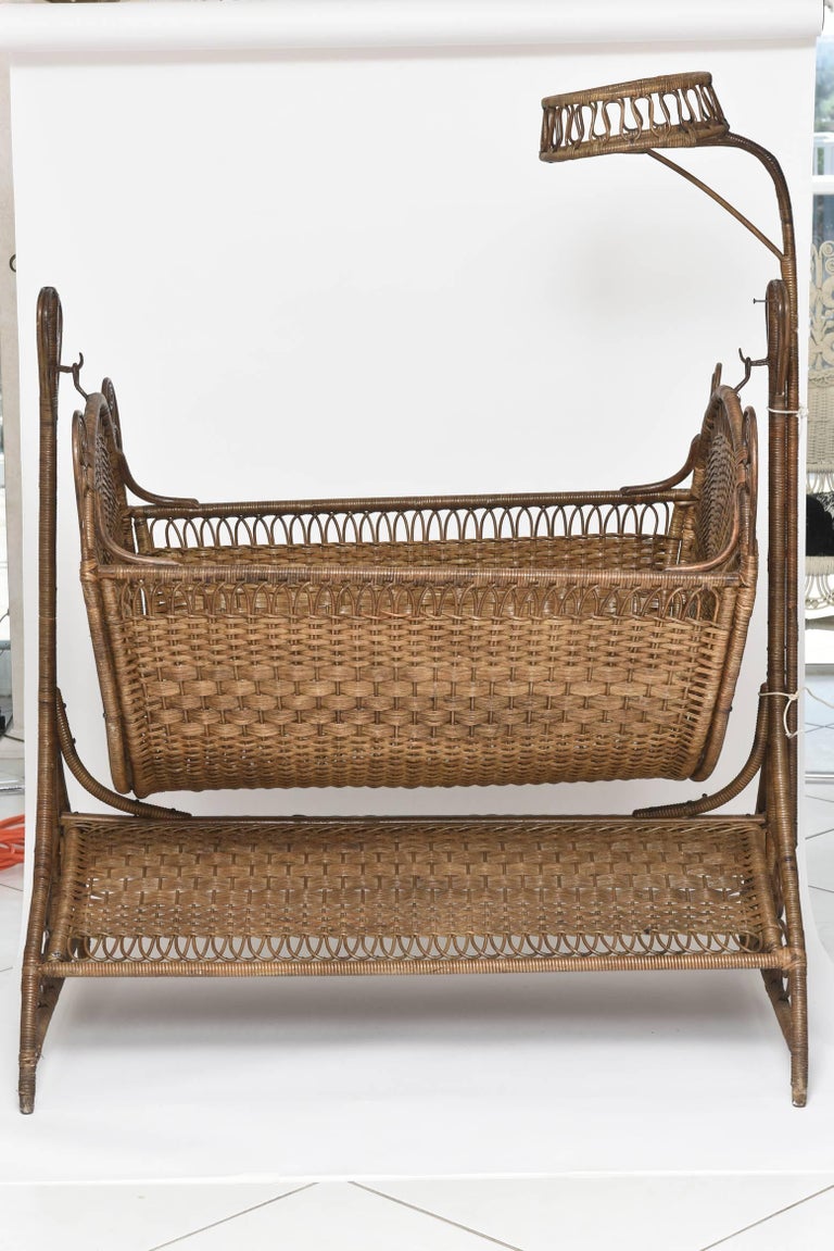 19th Century Victorian Wicker Swinging Baby Cradle at 1stDibs