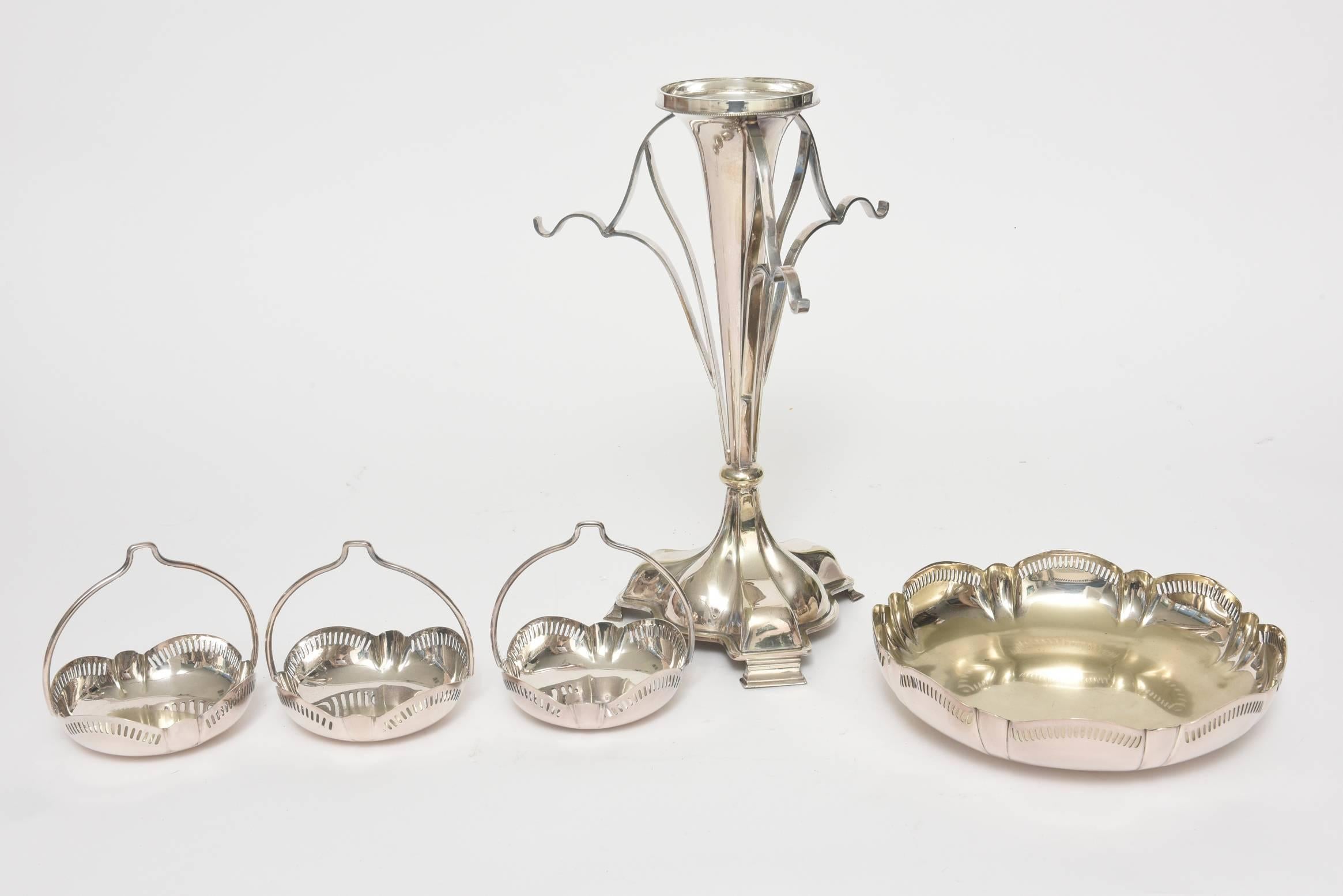 Antique Edwardian Silver Plate Epergne Centerpiece with Candy and Sweets Baskets 3