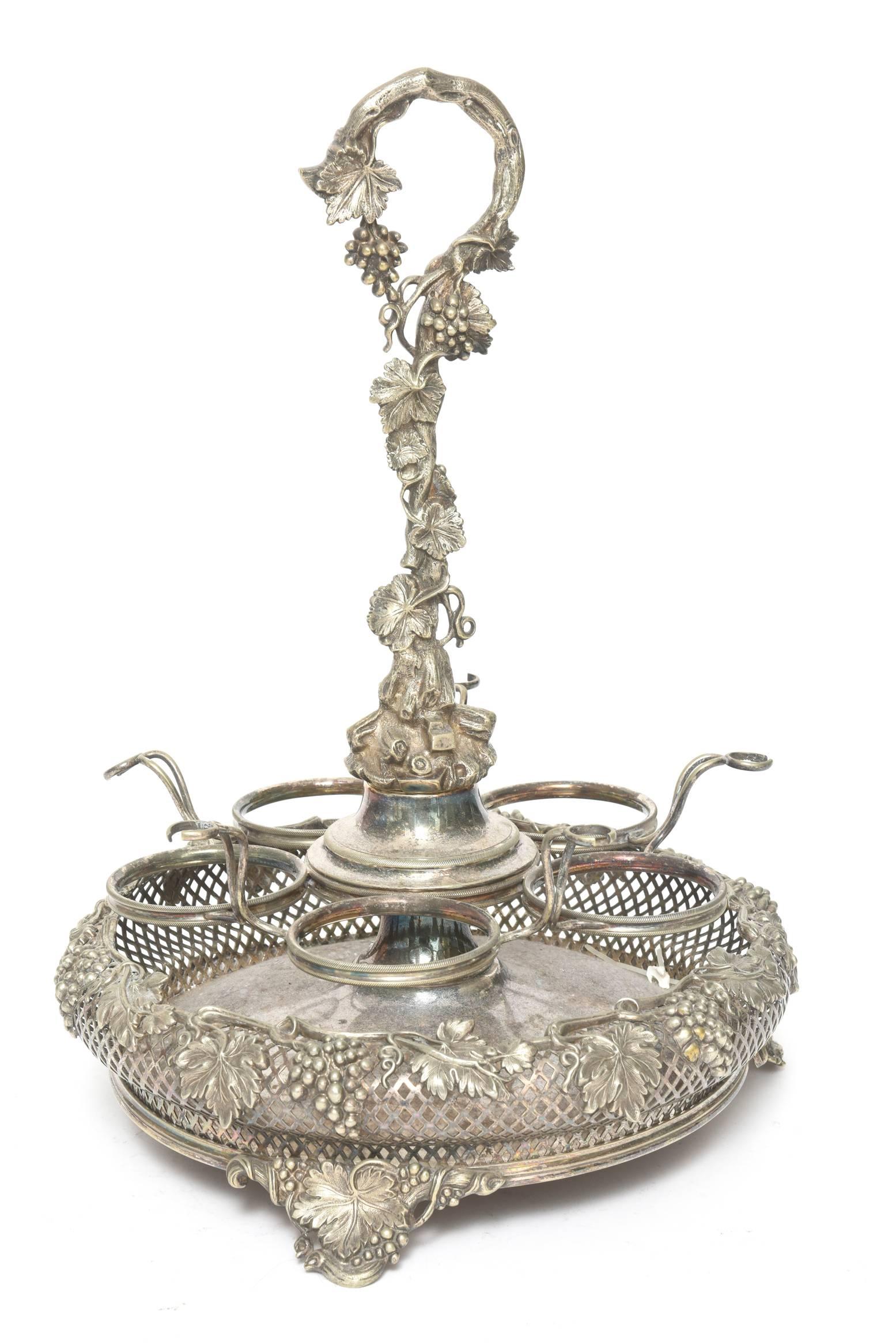 19th Century Victorian Silver Plate Grape Decanter Stand Holder Tantalus for Five Bottles For Sale