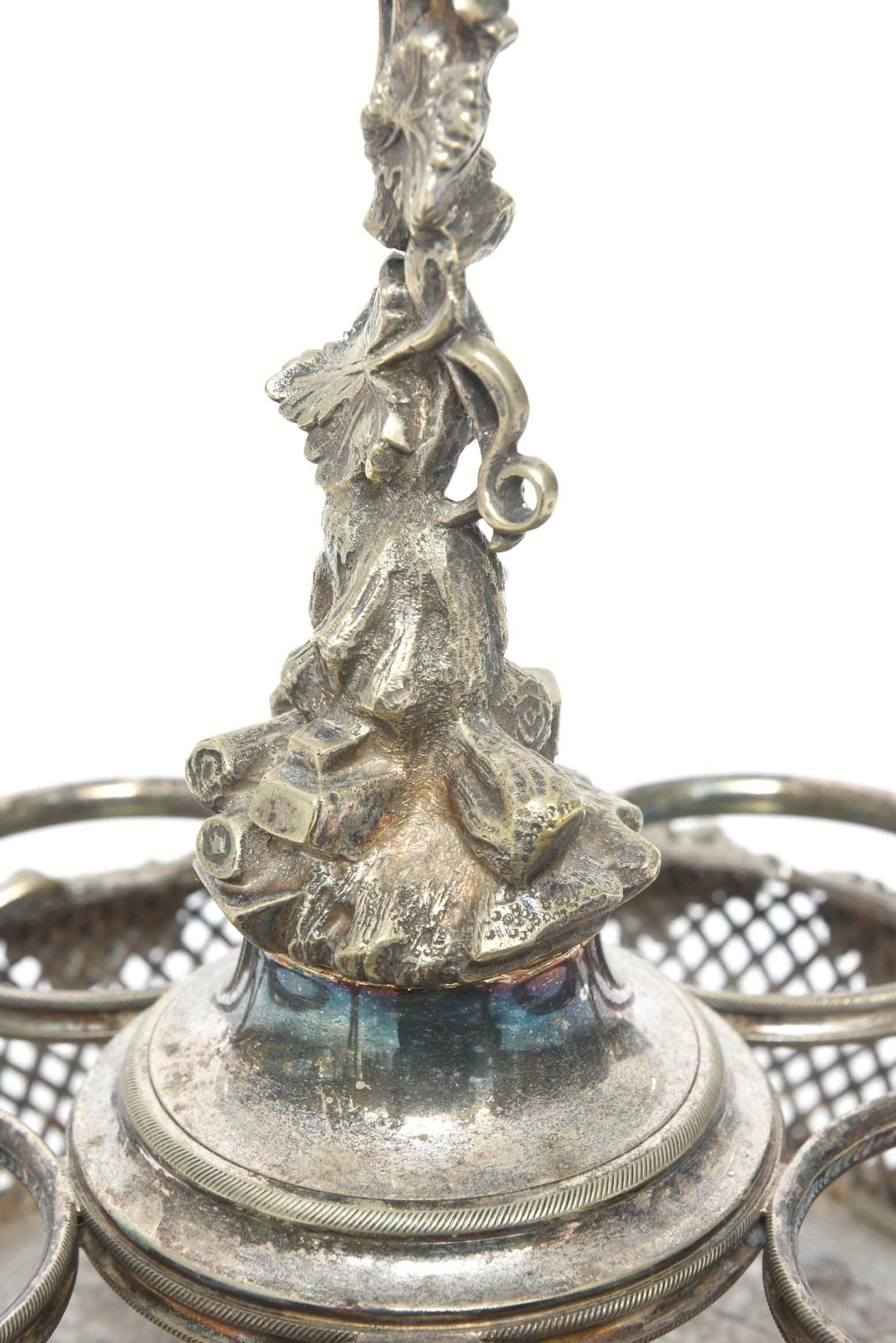 Victorian Silver Plate Grape Decanter Stand Holder Tantalus for Five Bottles For Sale 4