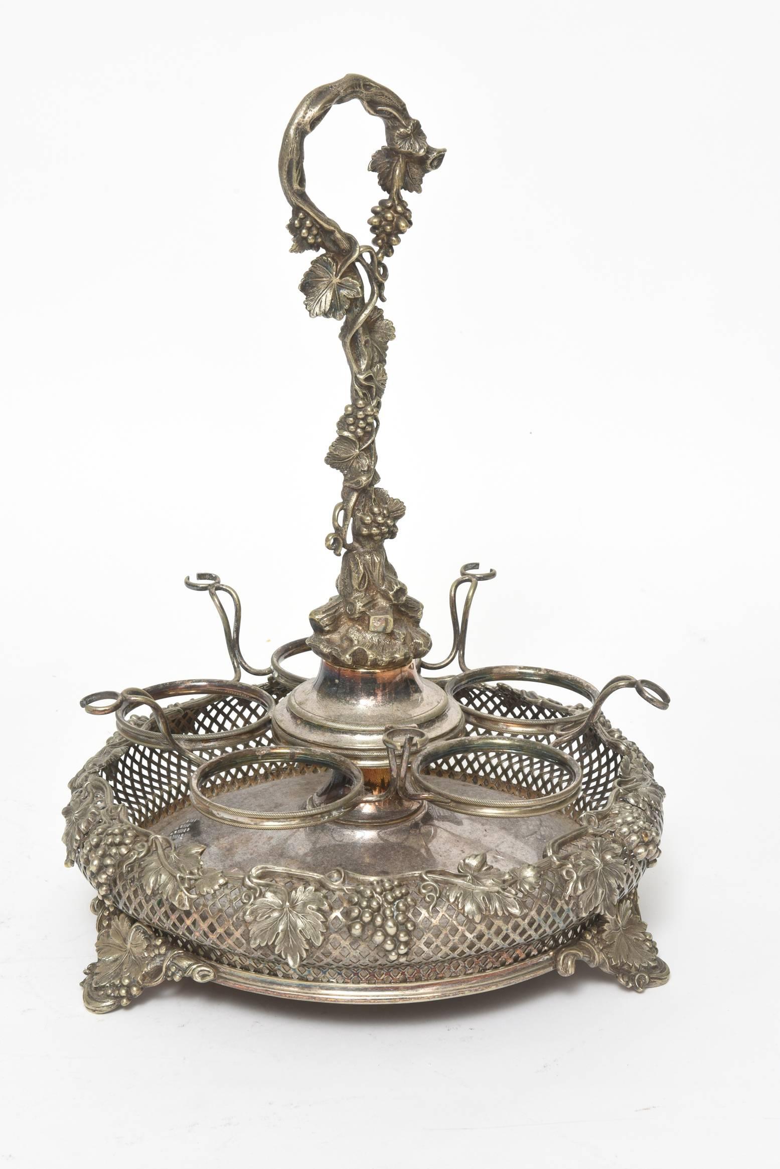 Victorian Silver Plate Grape Decanter Stand Holder Tantalus for Five Bottles For Sale 6