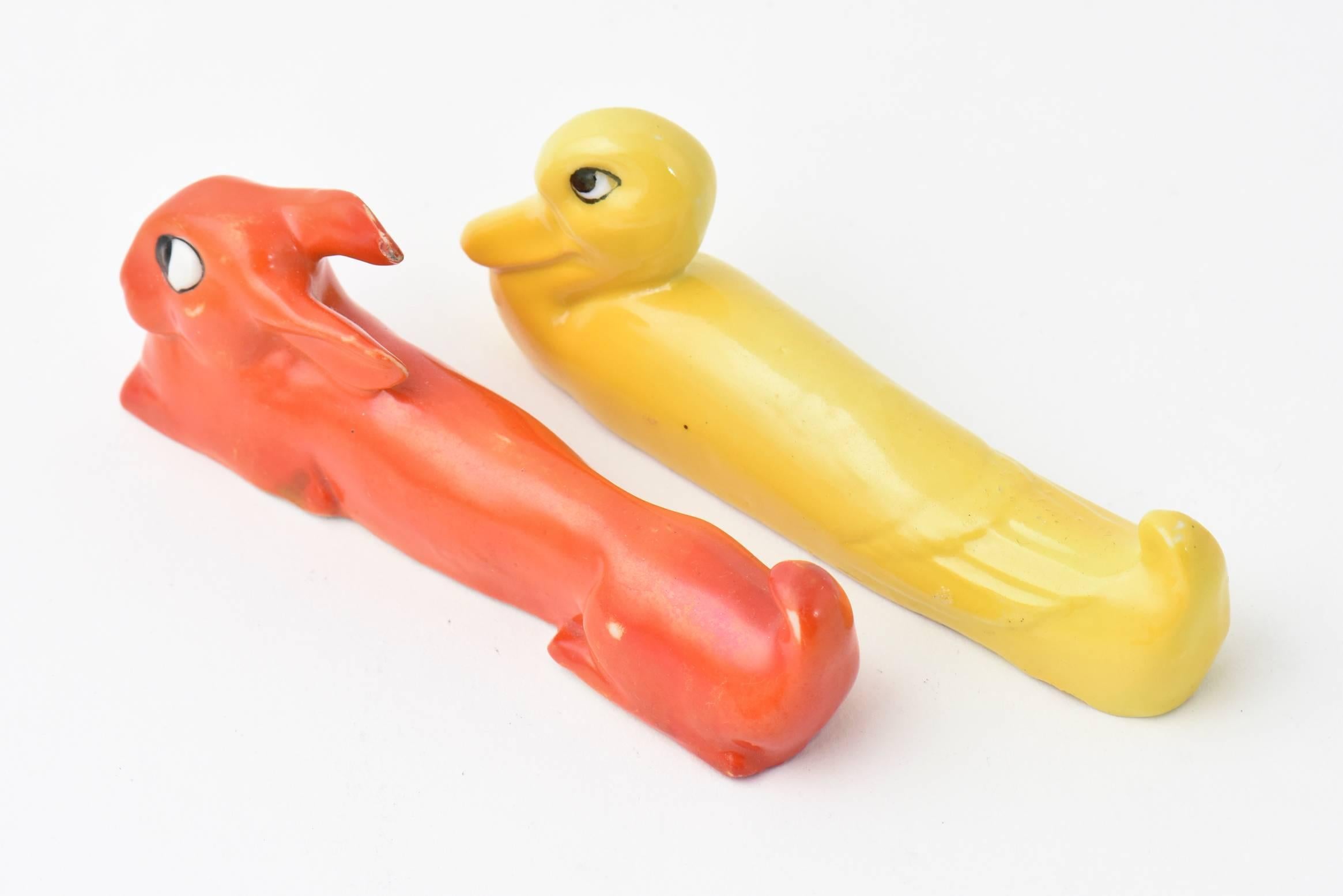 German Art Deco Duck and Bunny Rabbit Knife Rests, Set of Seven For Sale