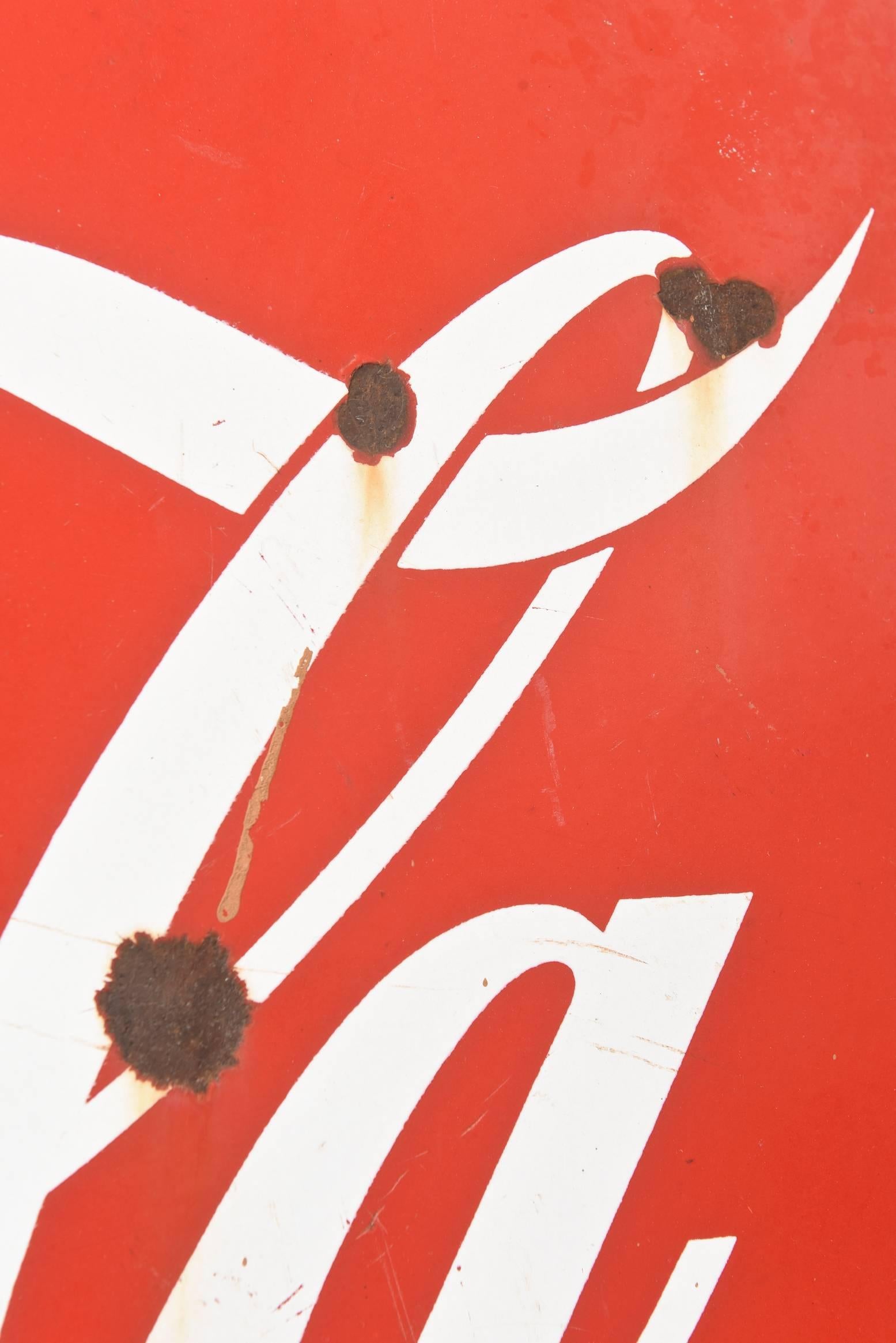 Mid-Century Modern 1950s Distressed Coca-Cola Porcelain Button Sign