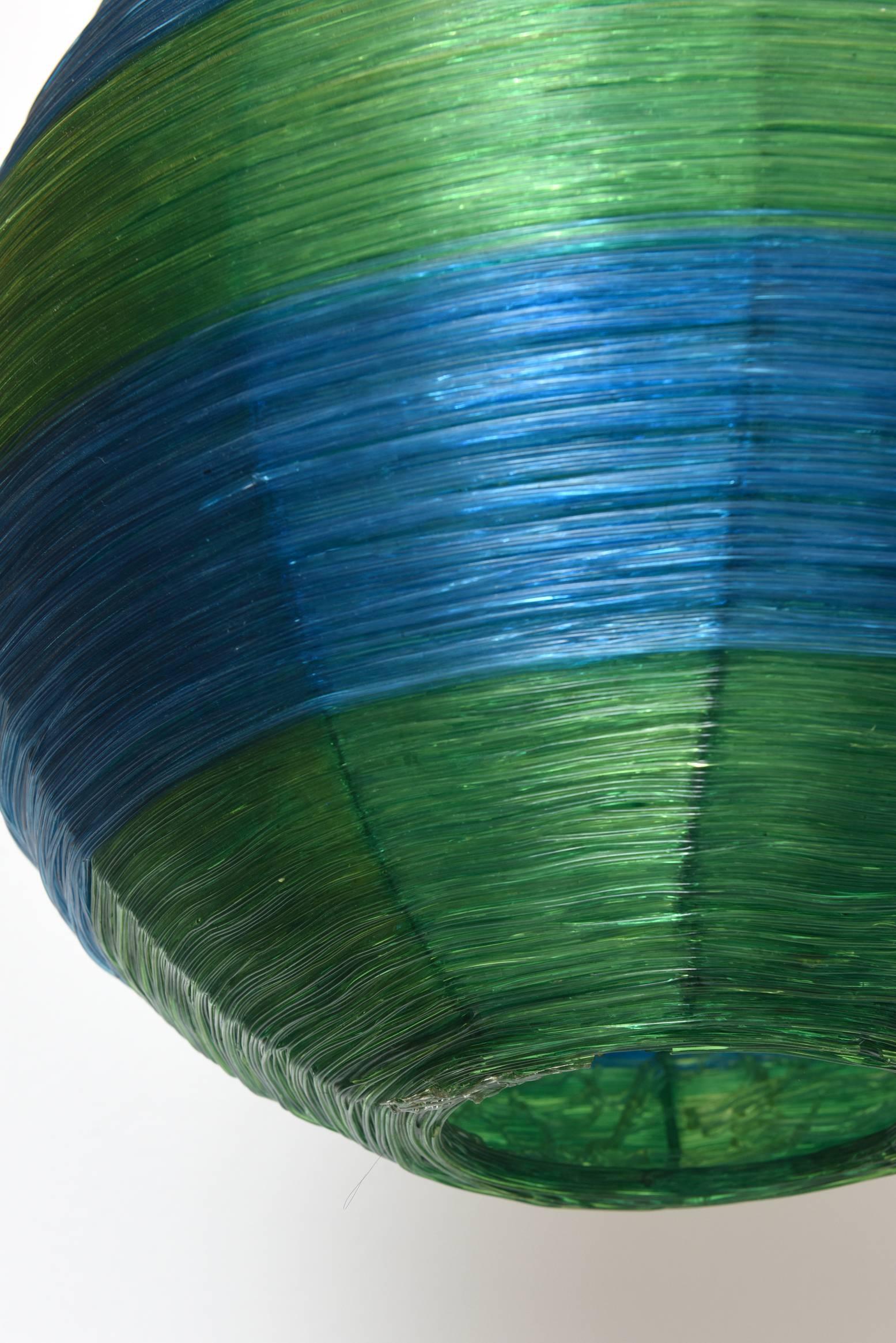 20th Century Midcentury Fiberglass Green and Blue Hanging Ball Lamp