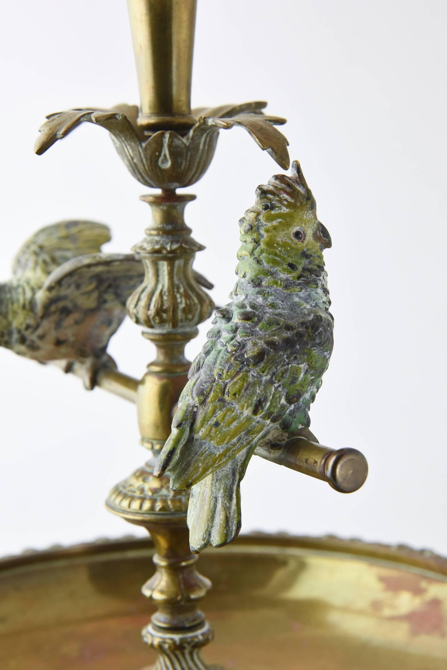 Victorian Early 20th Century Vienna Bird Epergne Centerpiece with Tulip Art Glass Vase For Sale