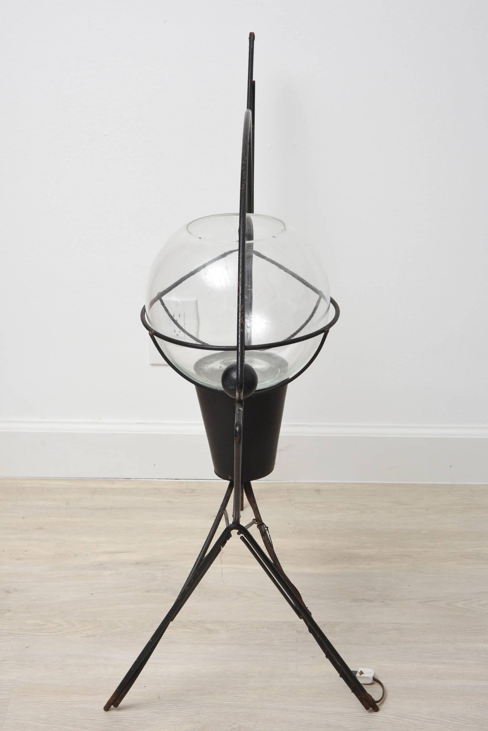 Mid-20th Century Mid 20th Century Frederick Weinberg Black Iron Fish Planter or Lamp