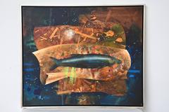 Yankel Ginzburg Pintura al óleo de un pez en un encuadernador de libros