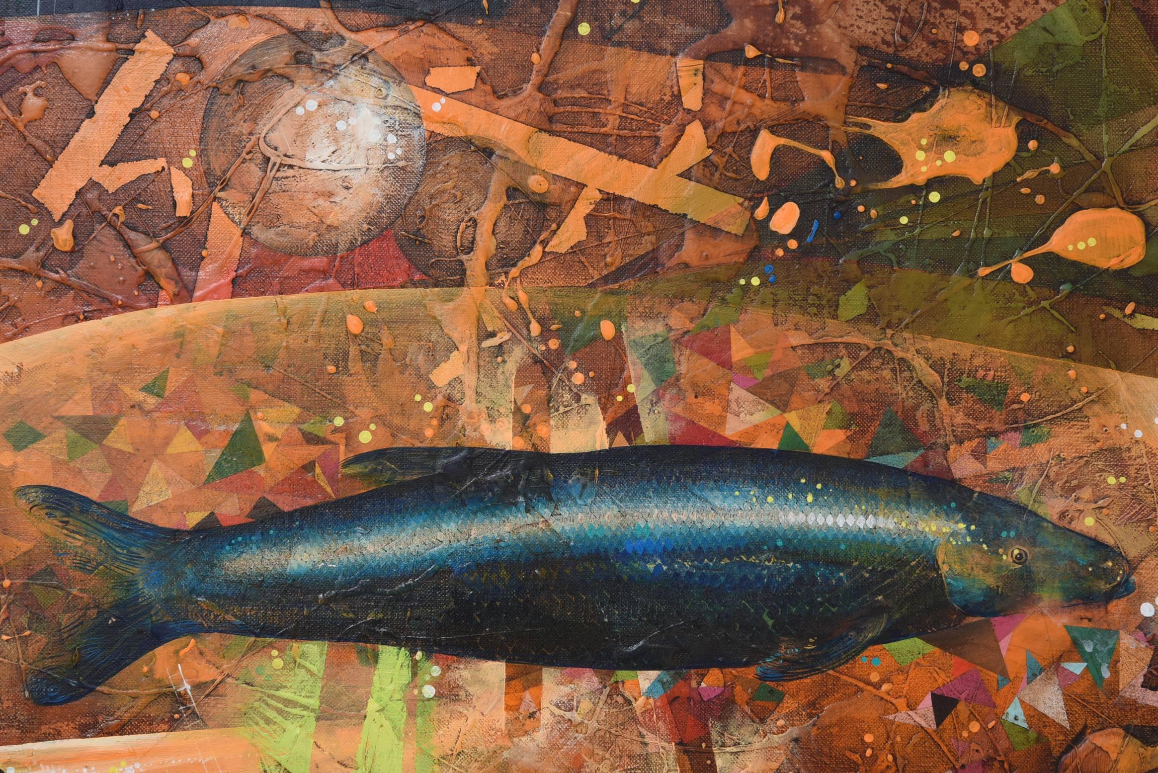 Yankel Ginzburg, Ölgemälde eines Fisches, auch der Hülle seines Buches abgedruckt im Zustand „Gut“ im Angebot in Miami Beach, FL