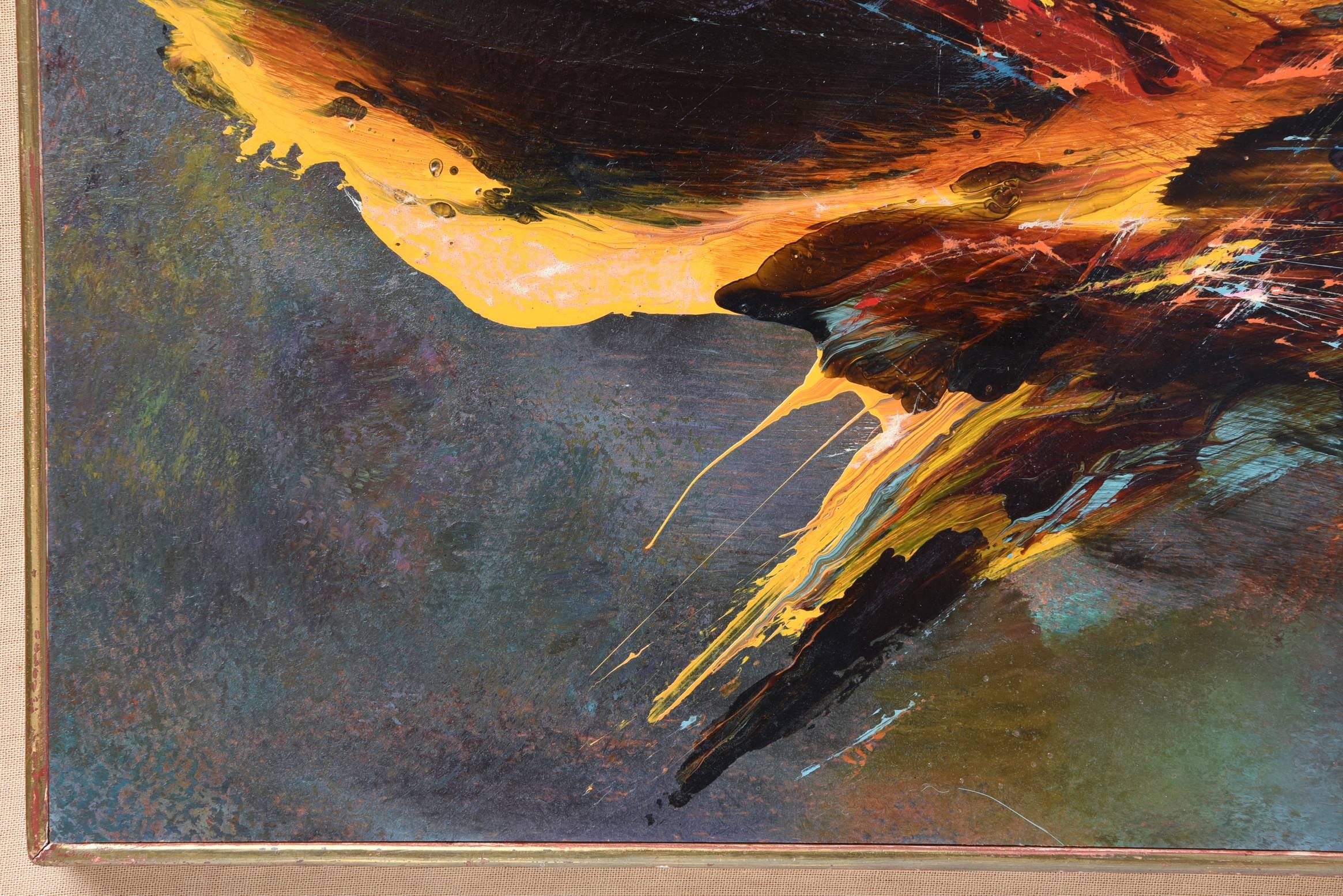 Painted Bird Fury Painting by Leonardo Nierman, circa 1966 For Sale