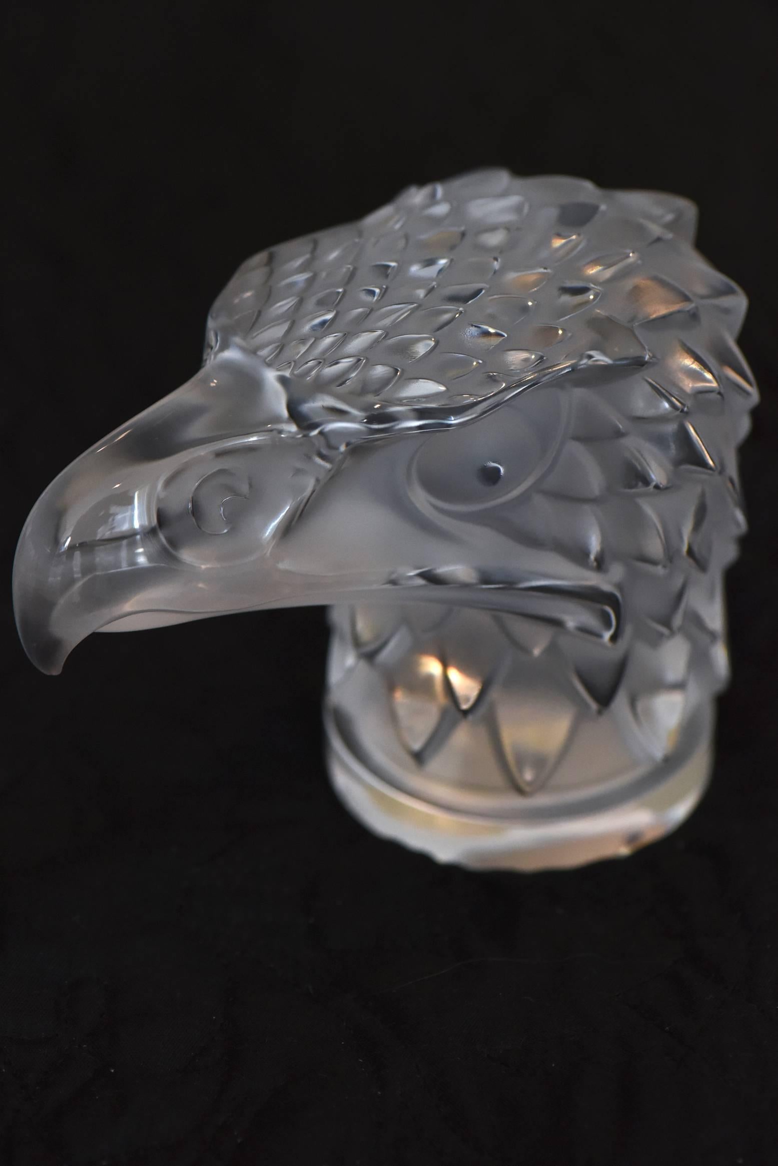 French Lalique Frosted Tete D'aigle Eagle Head Hood Ornament or Paper Weight Figurine