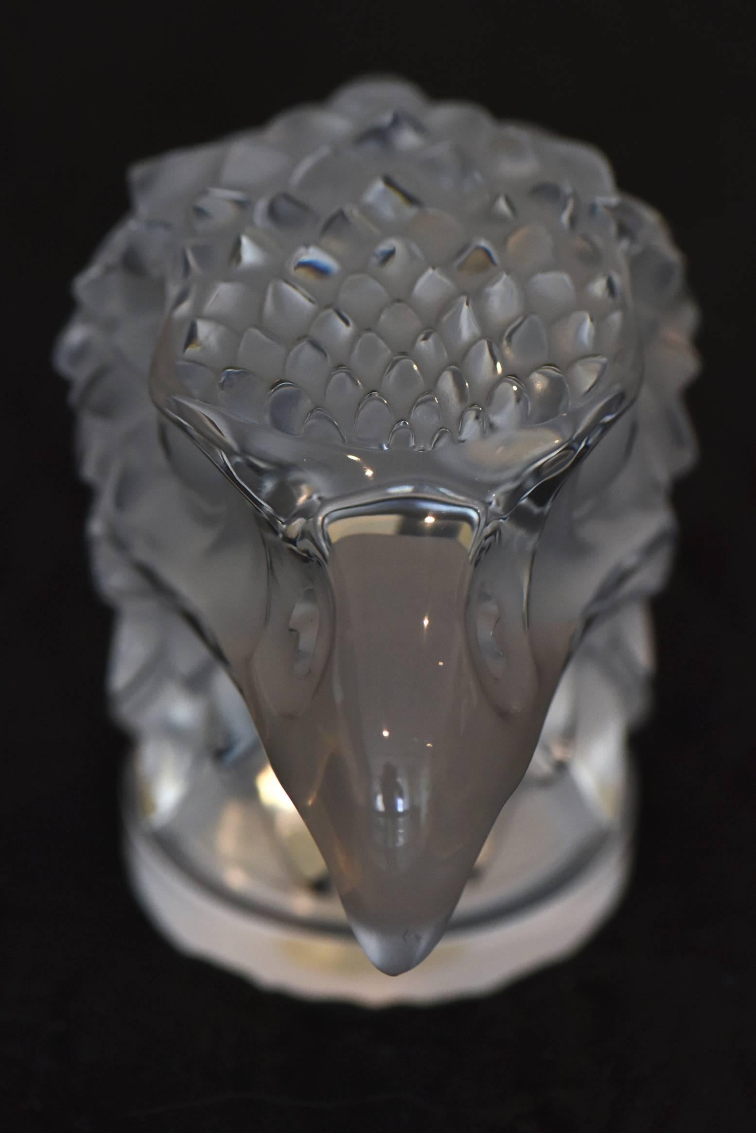 Lalique Frosted Tete D'aigle Eagle Head Hood Ornament or Paper Weight Figurine In Excellent Condition In Miami Beach, FL
