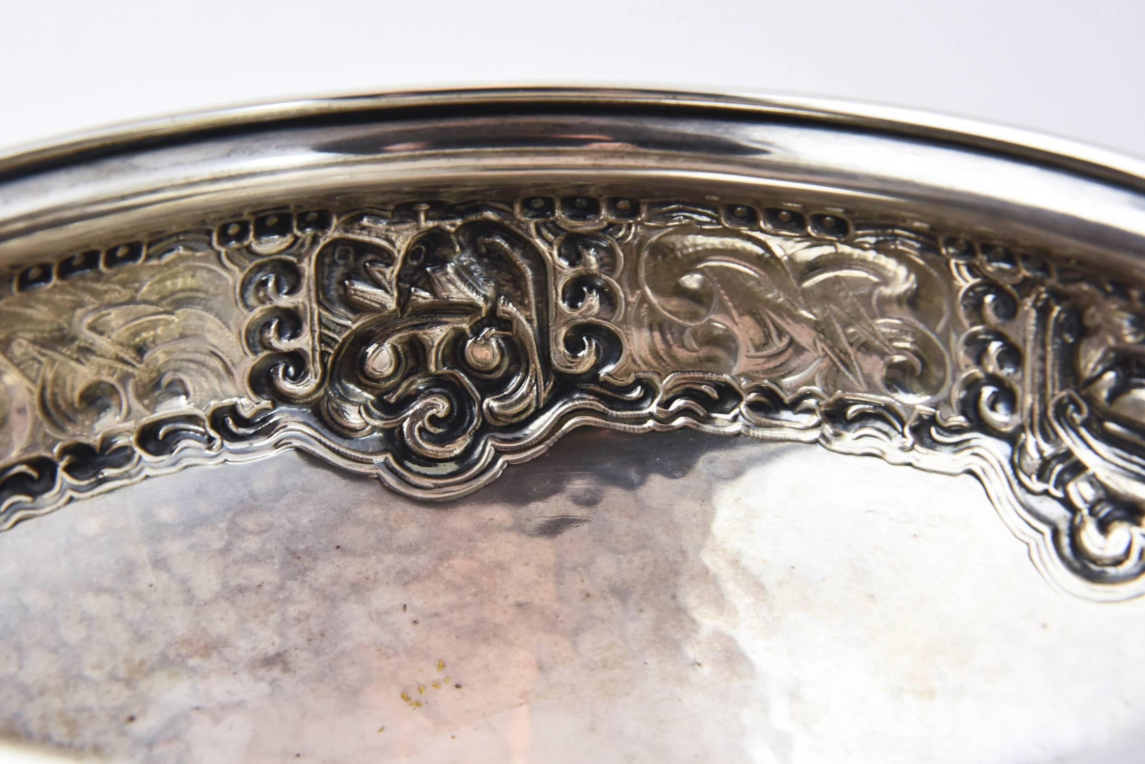 Norwegian Ornate Nordic Arts & Crafts Bowl by Oslo Silversmith Thune For Sale