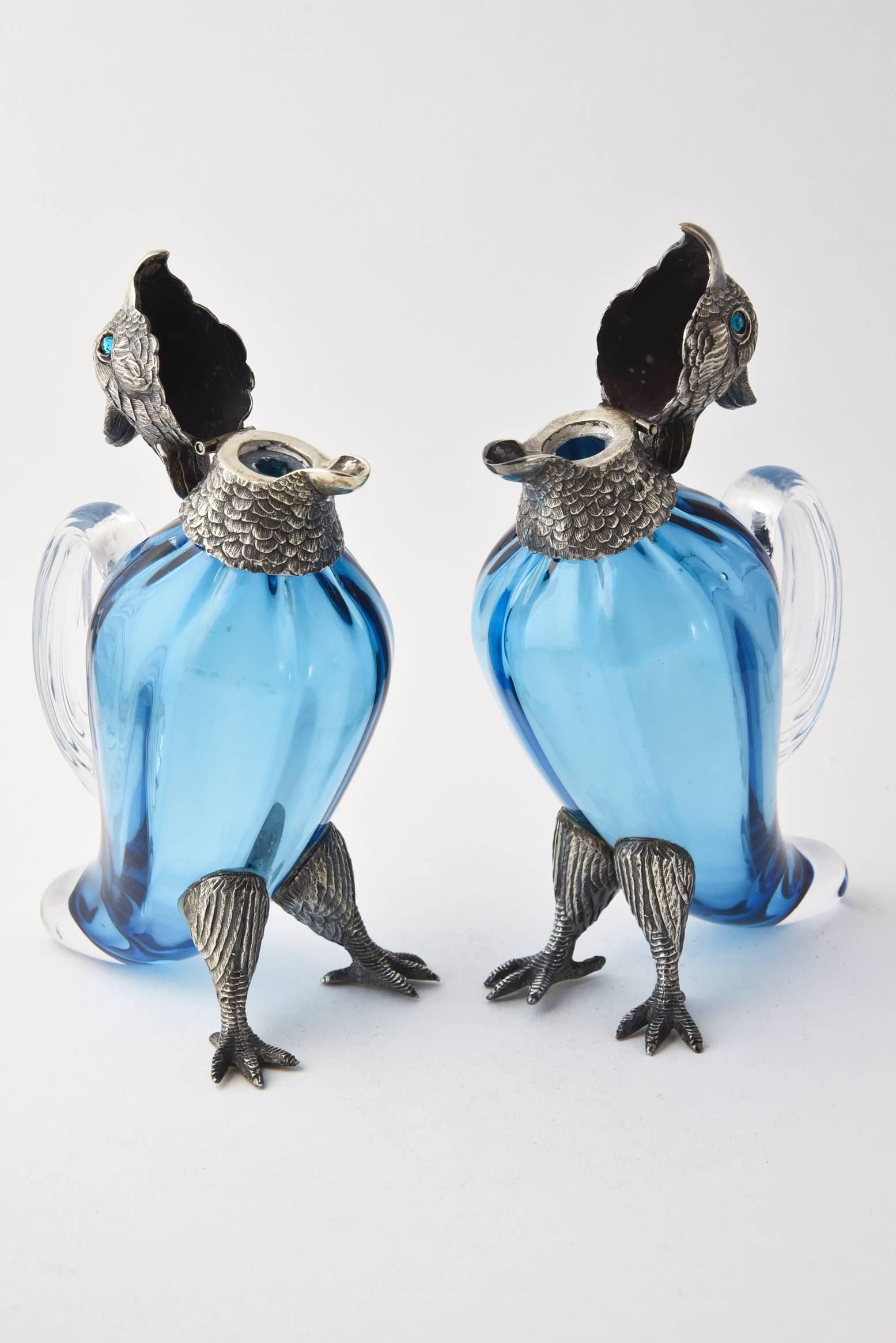 Victorian Sterling Silver & Art Glass Figural Bird Oil and Vinegar