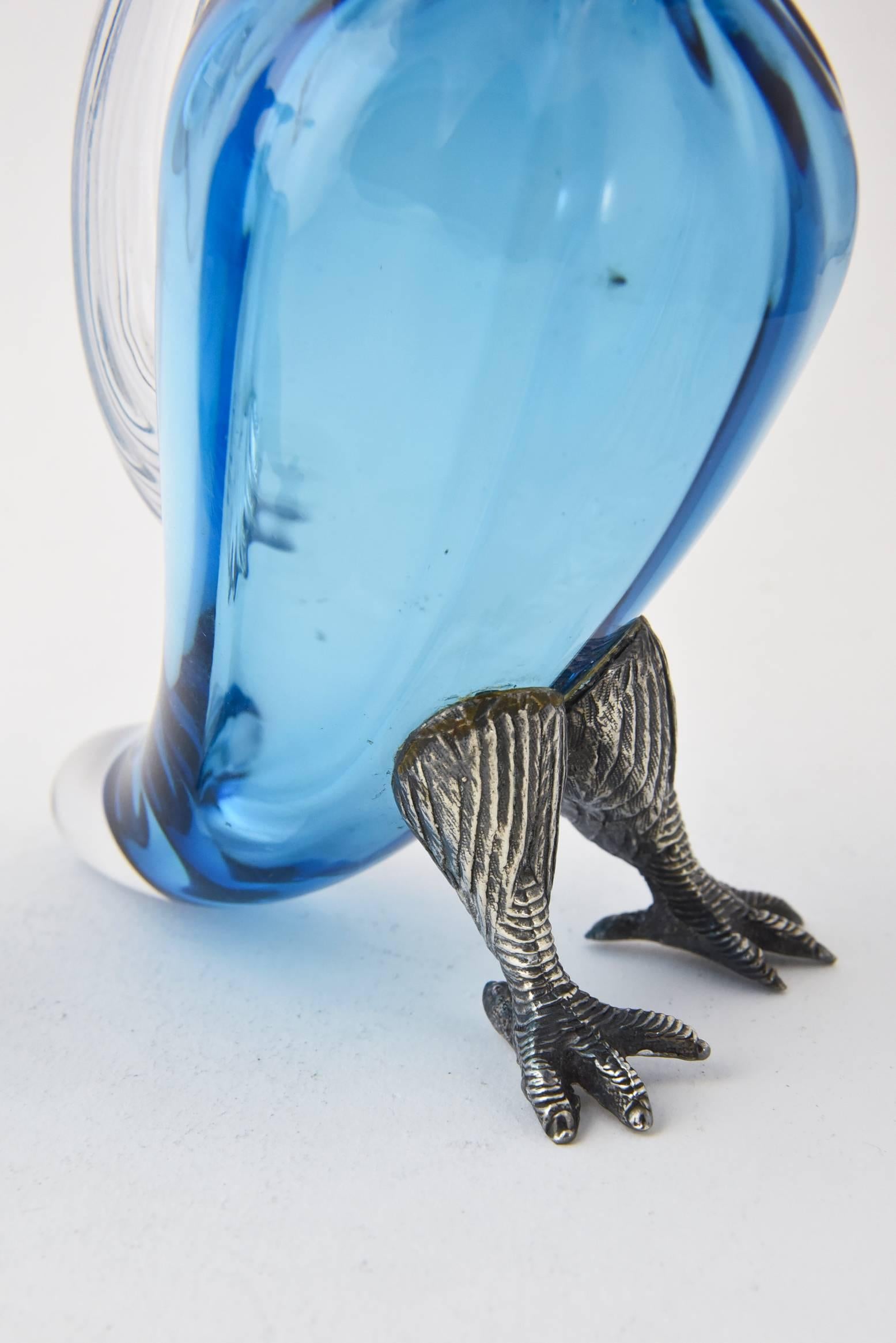 Fired Sterling Silver & Art Glass Figural Bird Oil and Vinegar