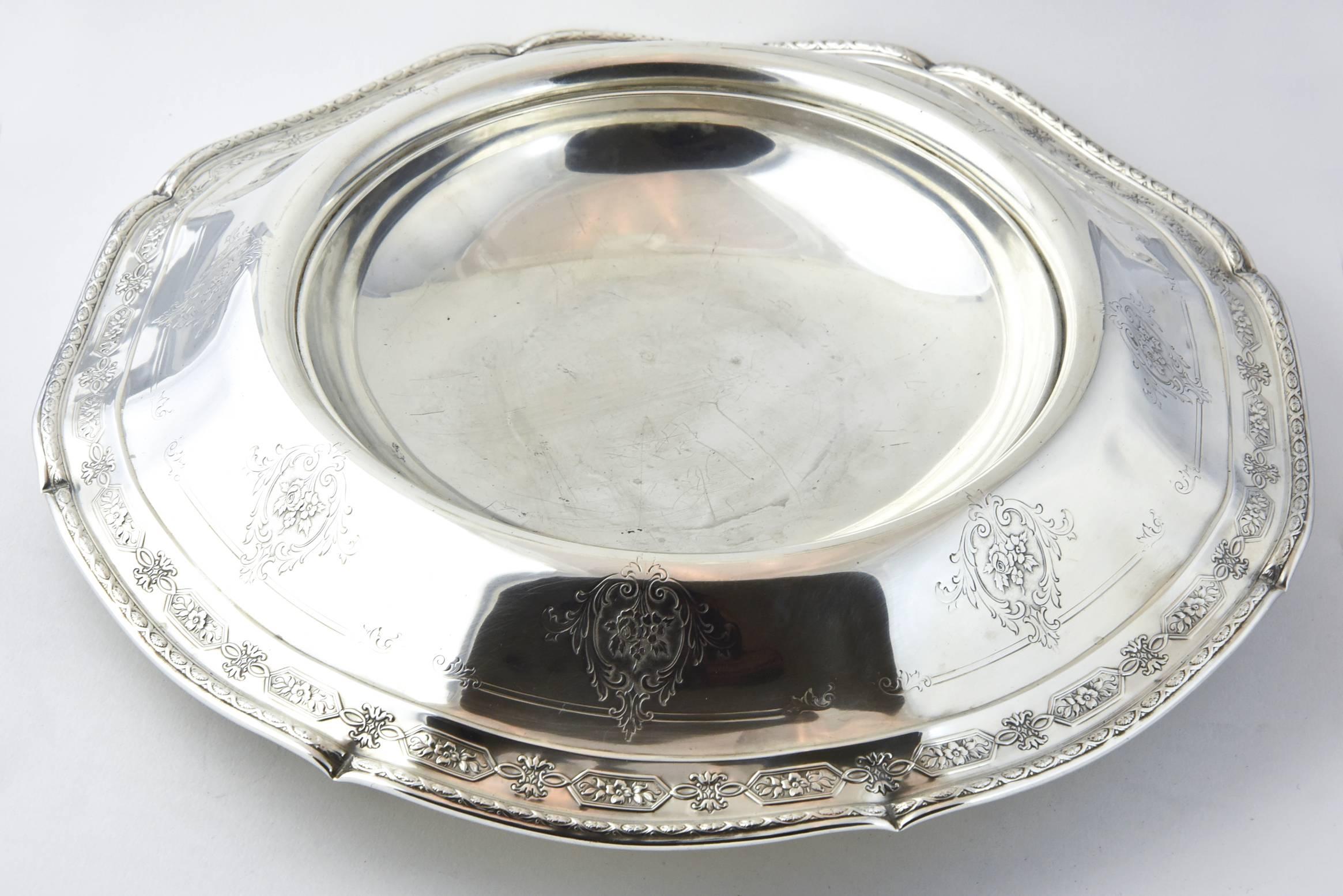 American Towle Louis XIV Ornate Sterling Silver Flower Display Bowl with Pierced Frog