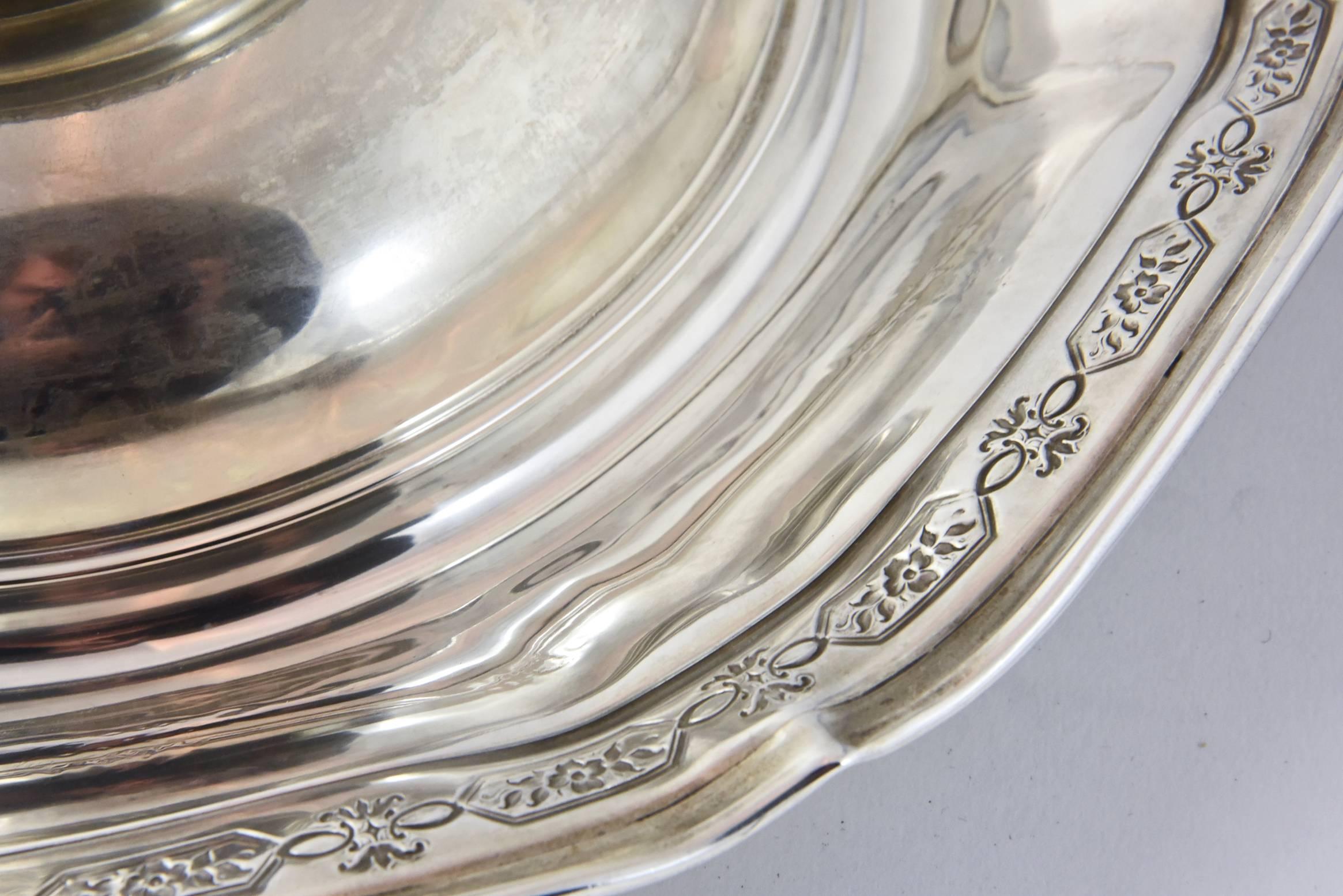 Metalwork Towle Louis XIV Ornate Sterling Silver Flower Display Bowl with Pierced Frog