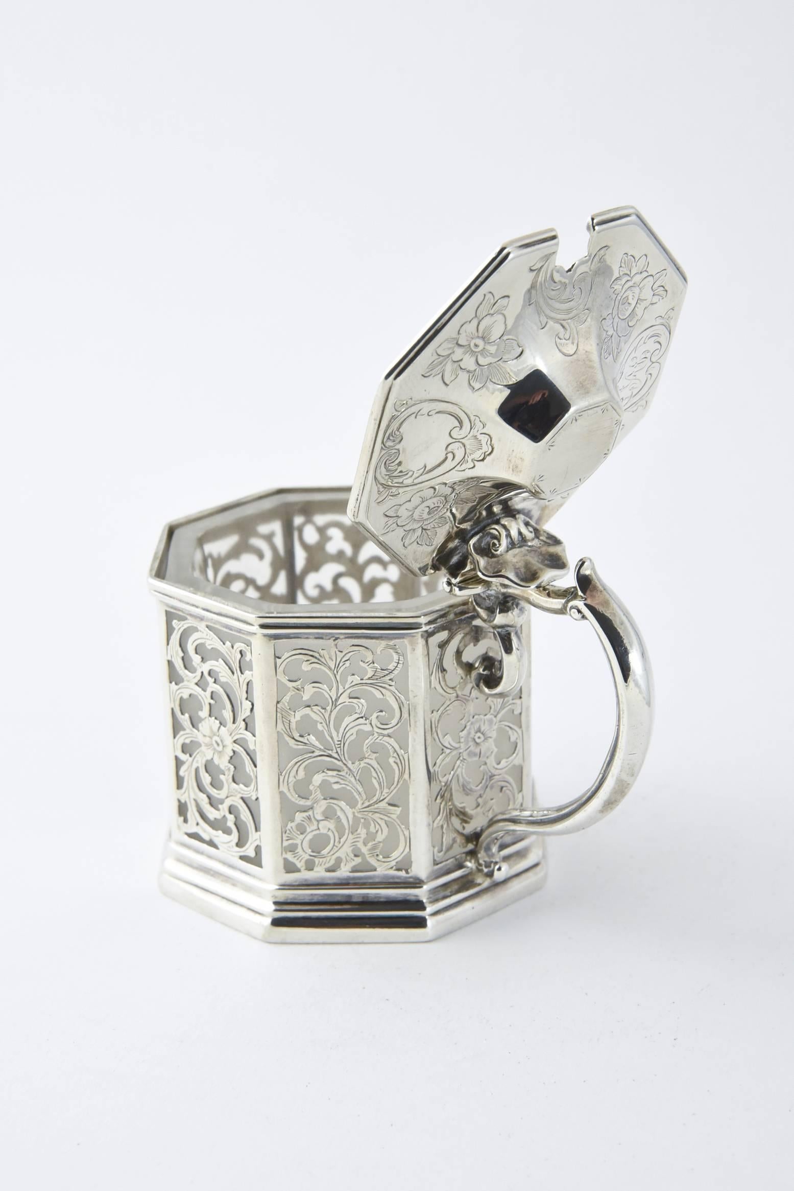 British Early Victorian Pierced Sterling Mustard Pot by John Angell and George Angell For Sale