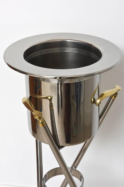 MidCentury Chrome and Brass Top Hat and Cane Champaign Bucket or Wine
