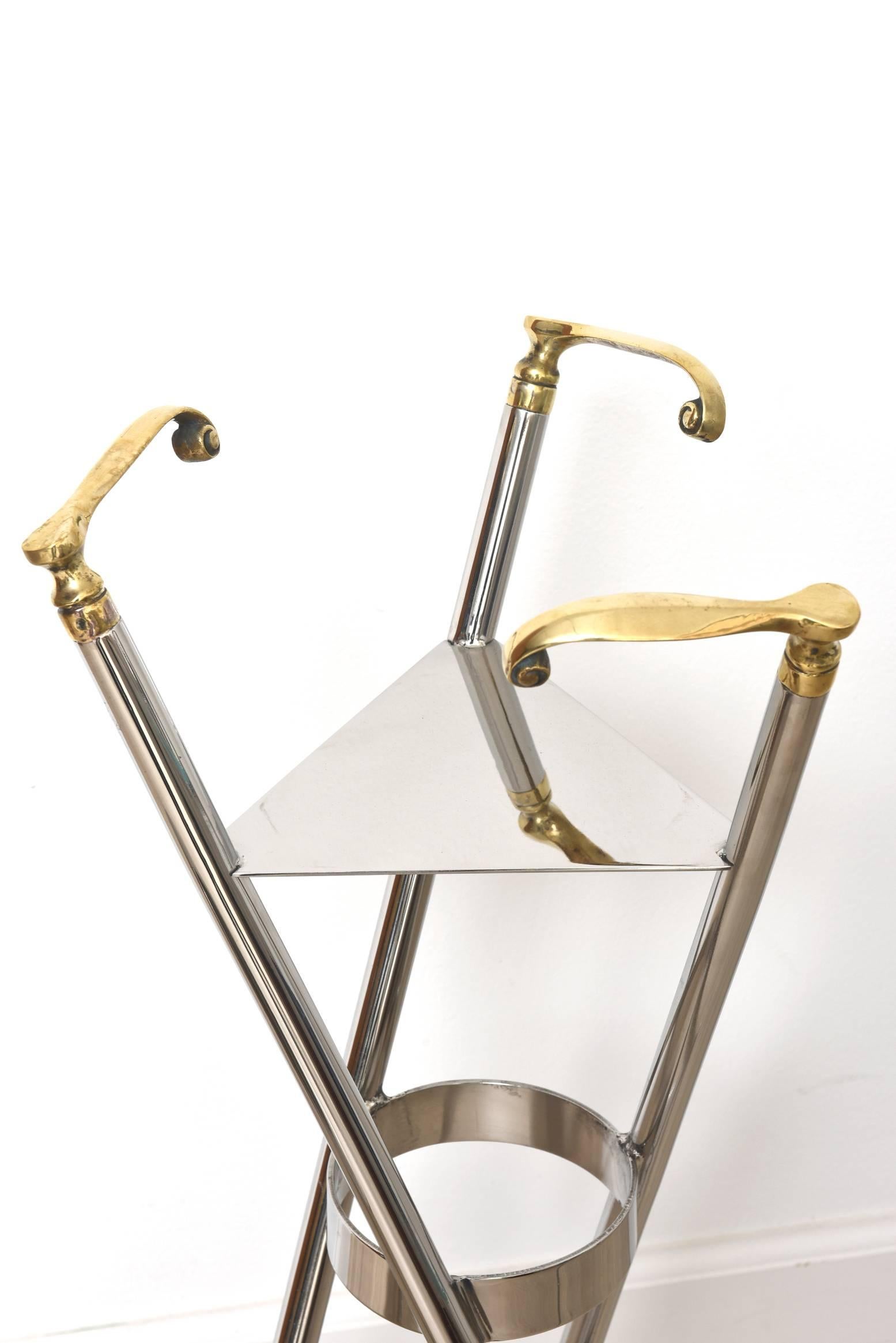 20th Century Mid-Century Chrome and Brass Top Hat and Cane Champaign Bucket or Wine Cooler