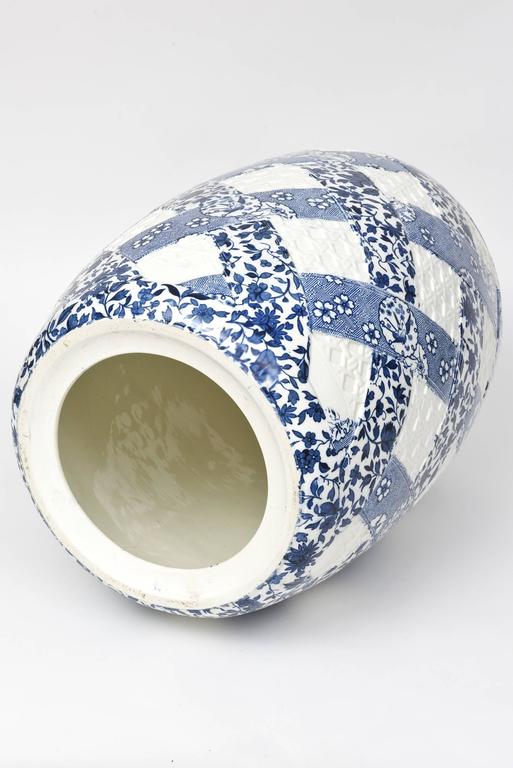 Antique 19th Century Minton Blue and White Basket Weave Garden Seat