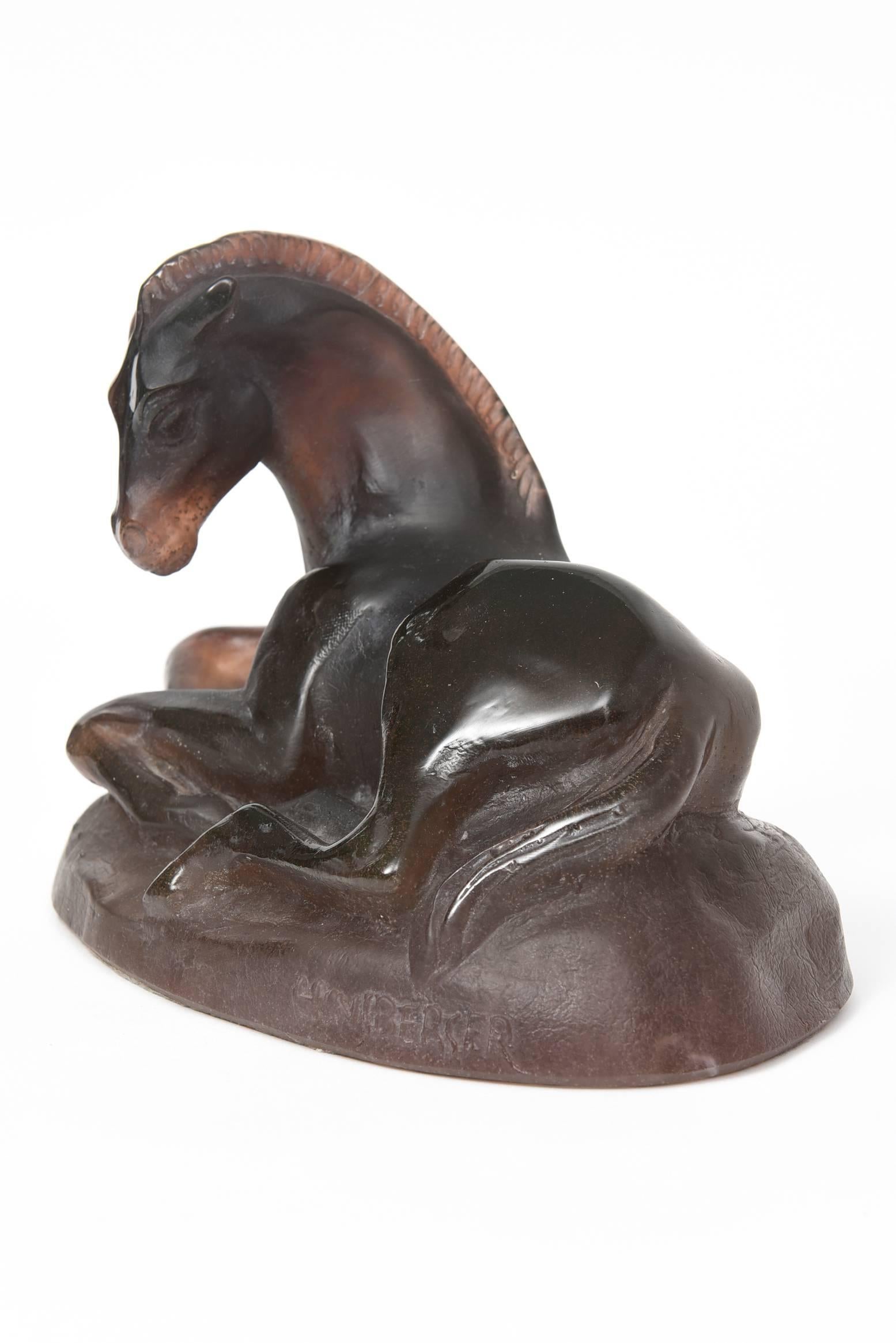 Pâte de verre resting foal designed by artist Alexis Hinsberger (1907-1966) for Daum Crystal. Marked: Daum France and Hinsberger. Limited edition #90 out of 300.
