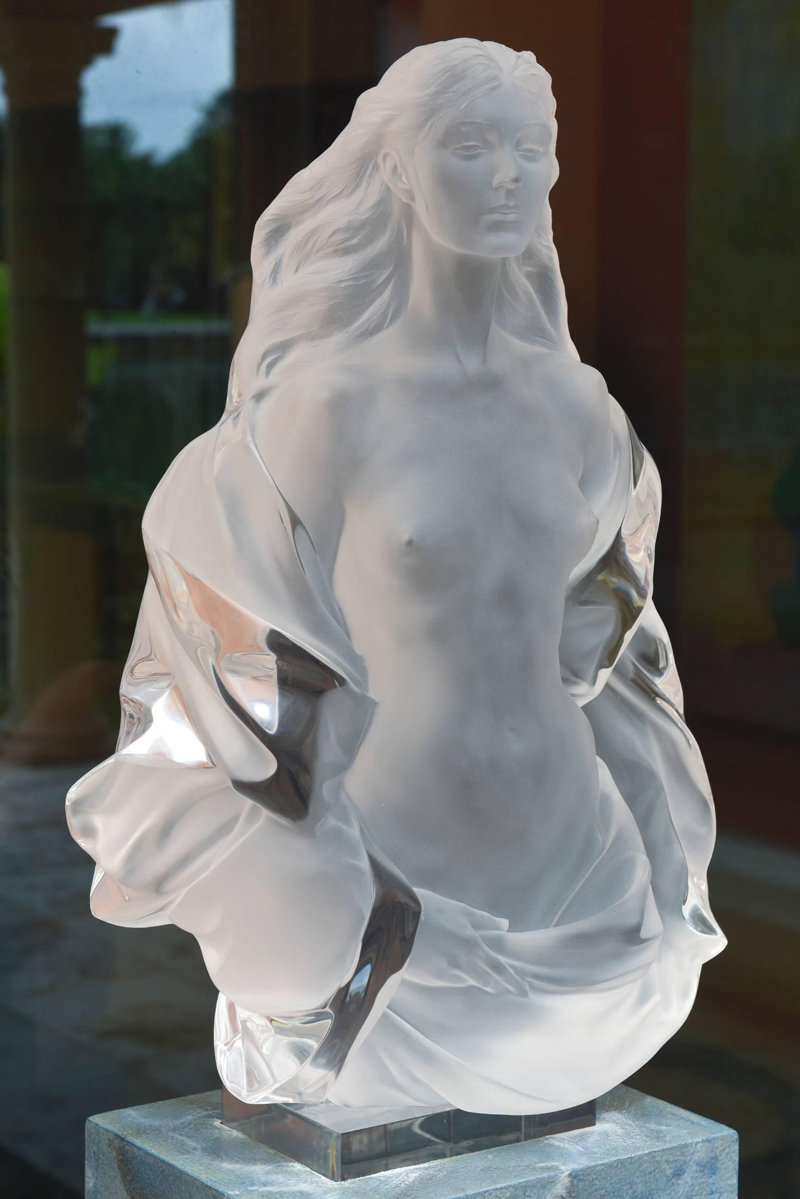 Frederick Hart, American (1943-1999), original sculpture in Lucite of fidelia, #195/350 in 1988. Fidelia is signed, dated and numbered Lucite sculpture depicting the upper torso of a nude female. She is comes with a hand-painted custom-made base.