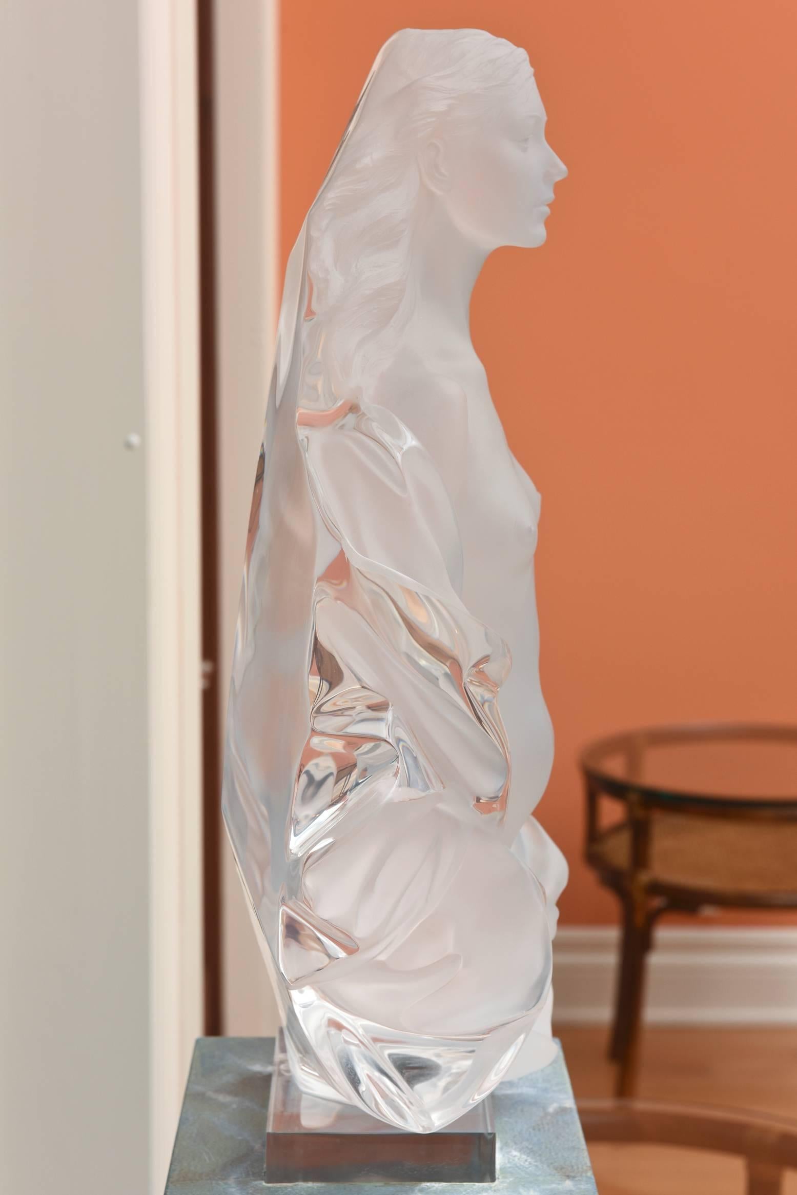Frederick Hart Fidelia Female Lucite Sculpture with Painted Wood Stand In Excellent Condition In Miami Beach, FL