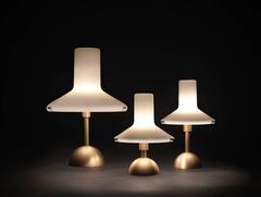 Large Olly Polished Brass and Yellow Milky Glass Table Lamp