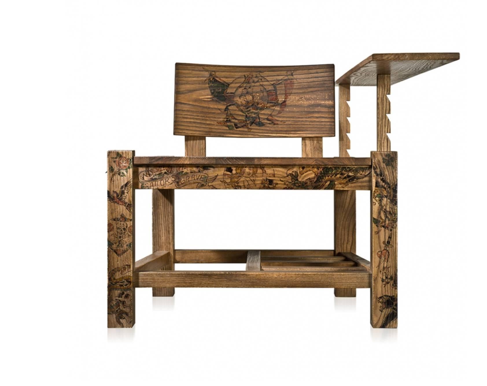 Built with a wide range of adjustable and detachable parts; this allows this chair to be versatile in functionality and aesthetics.

Each piece is built using solid-ash for it’s naturally detailed wood grain and solidity. 

The American tattoo