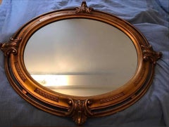 Beautiful Gold-Colored Oval Wood Mirror, Italy