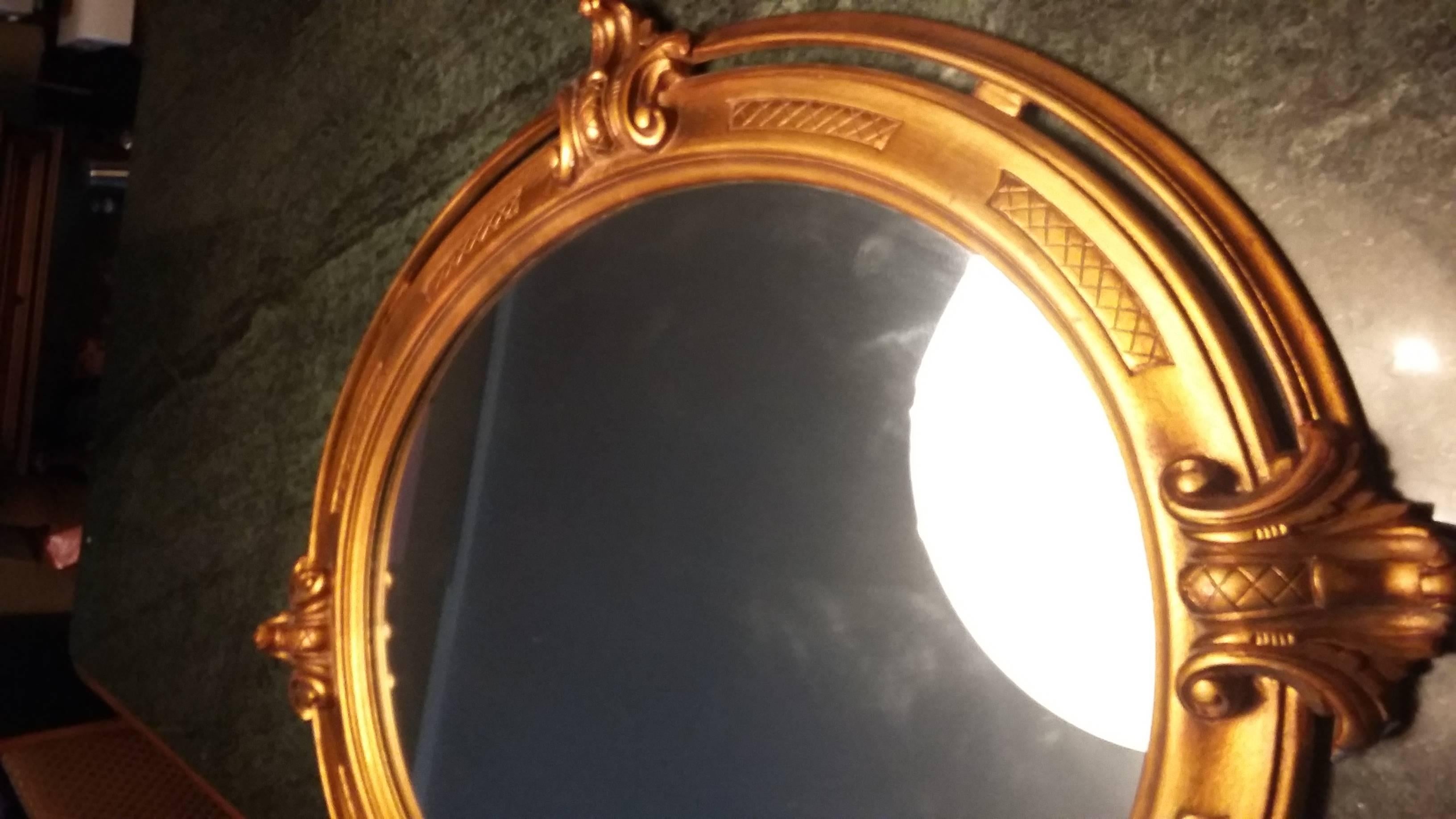 Italian Beautiful Gold-Colored Oval Wood Mirror, Italy For Sale