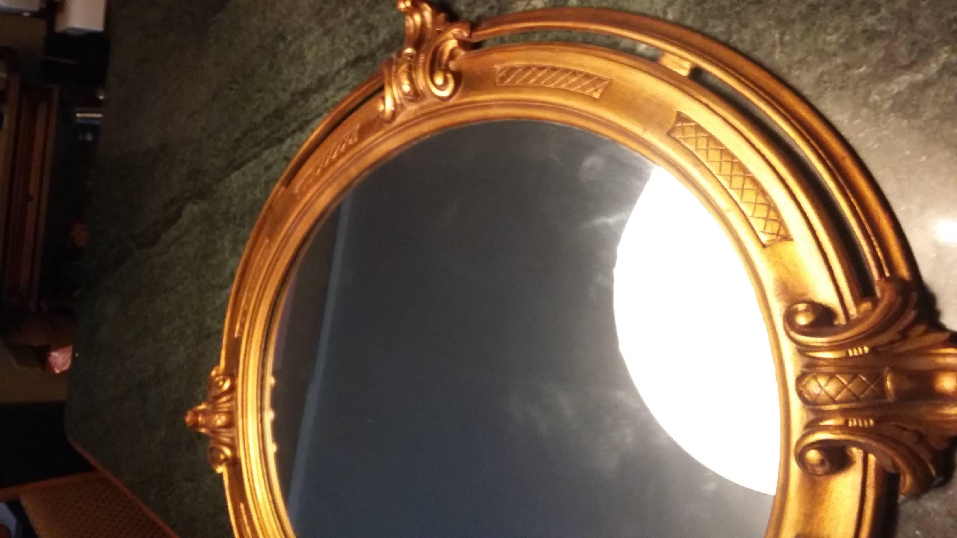 Beautiful Gold-Colored Oval Wood Mirror, Italy For Sale 1