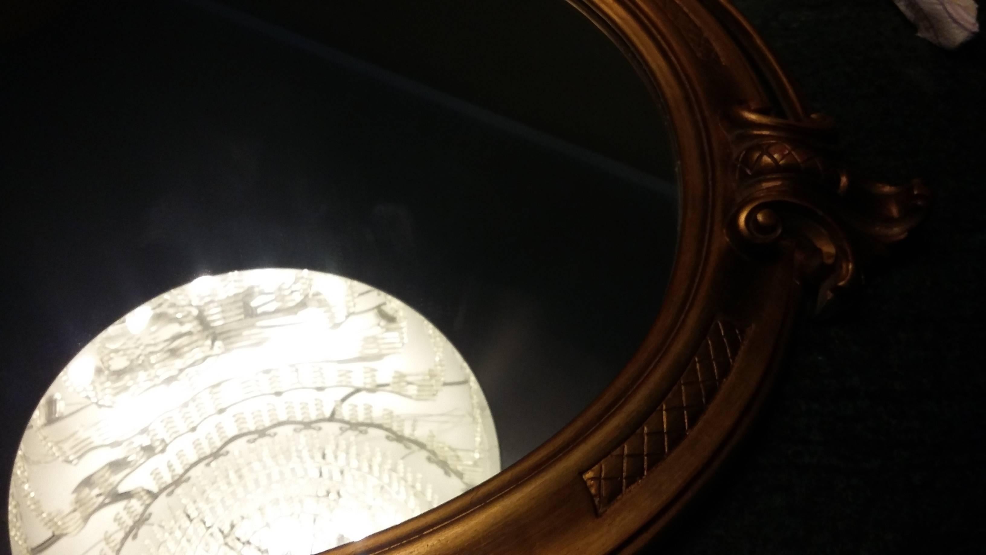 Beautiful Gold-Colored Oval Wood Mirror, Italy For Sale 2