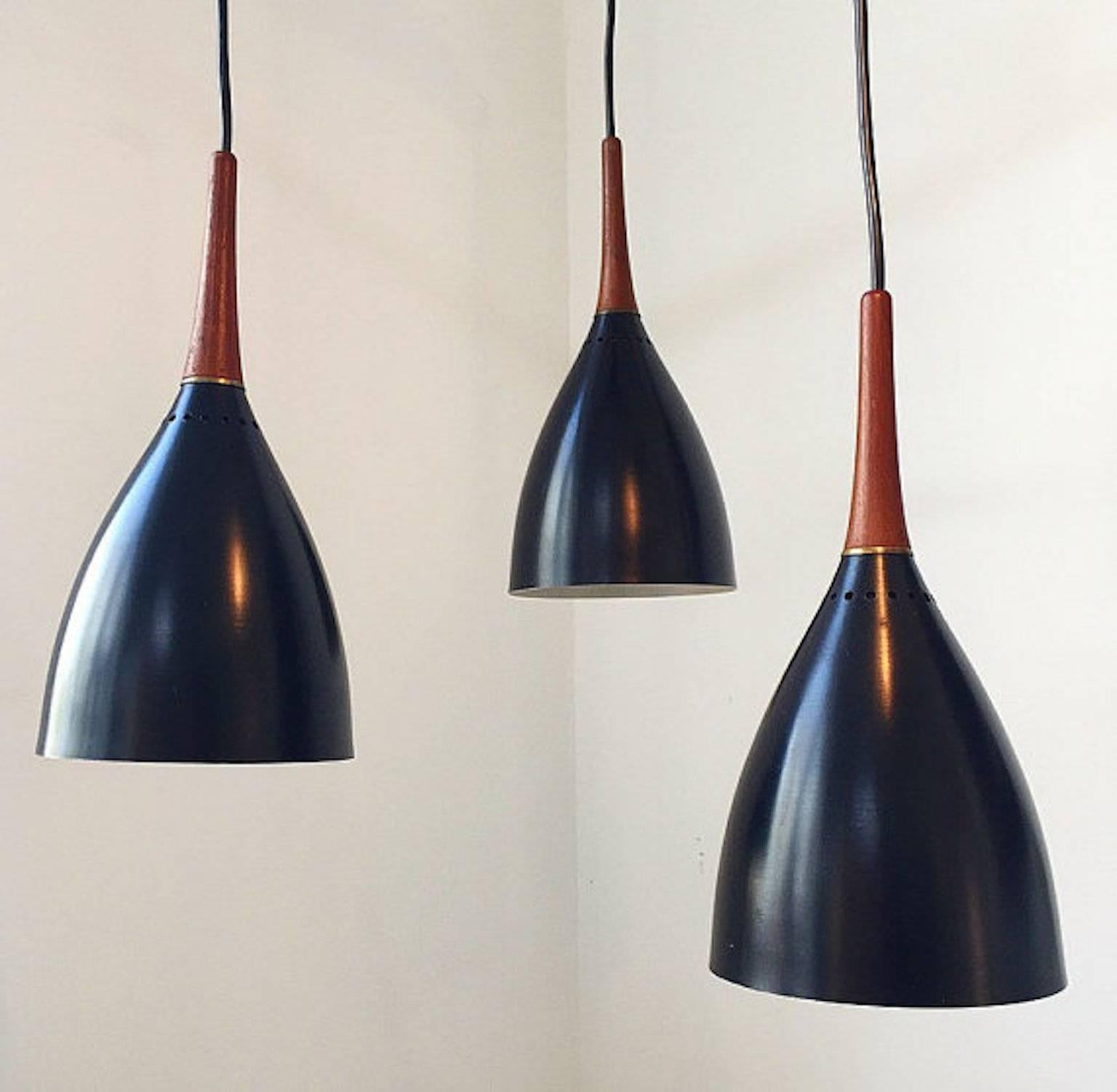 Mid-20th Century Danish Stilnovo Mid-Century Triple Teak Pendant by Holm Sørensen