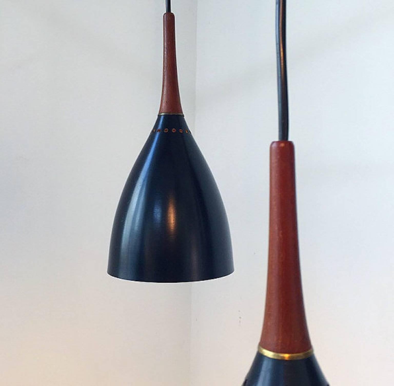 Mid-Century Modern Danish Stilnovo Mid-Century Triple Teak Pendant by Holm Sørensen