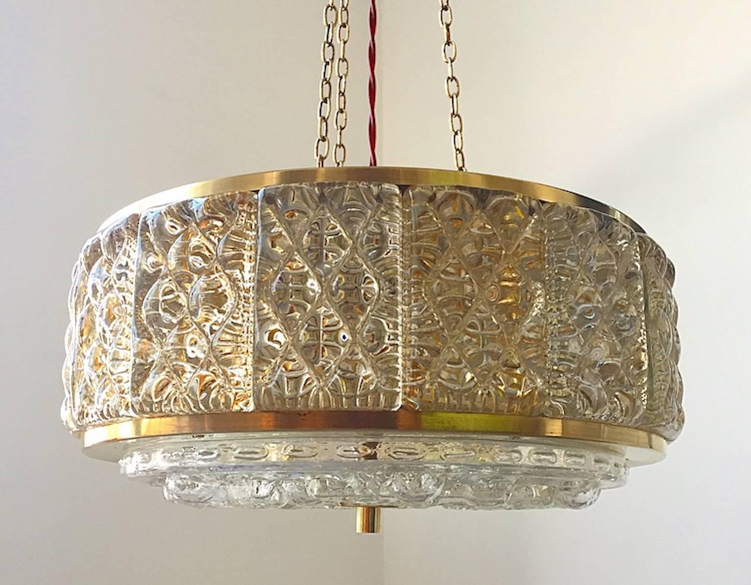Mid-Century Modern Danish Mid-Century Glass Chandelier by Vitrika in Collaboration with Orrefors For Sale