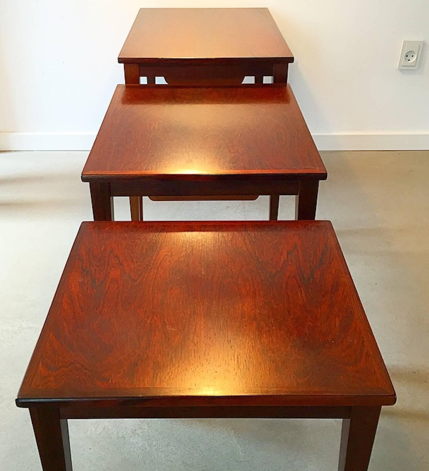 20th Century Danish Mid-Century Rosewood Nesting Tables Attributed to Severin Hansen