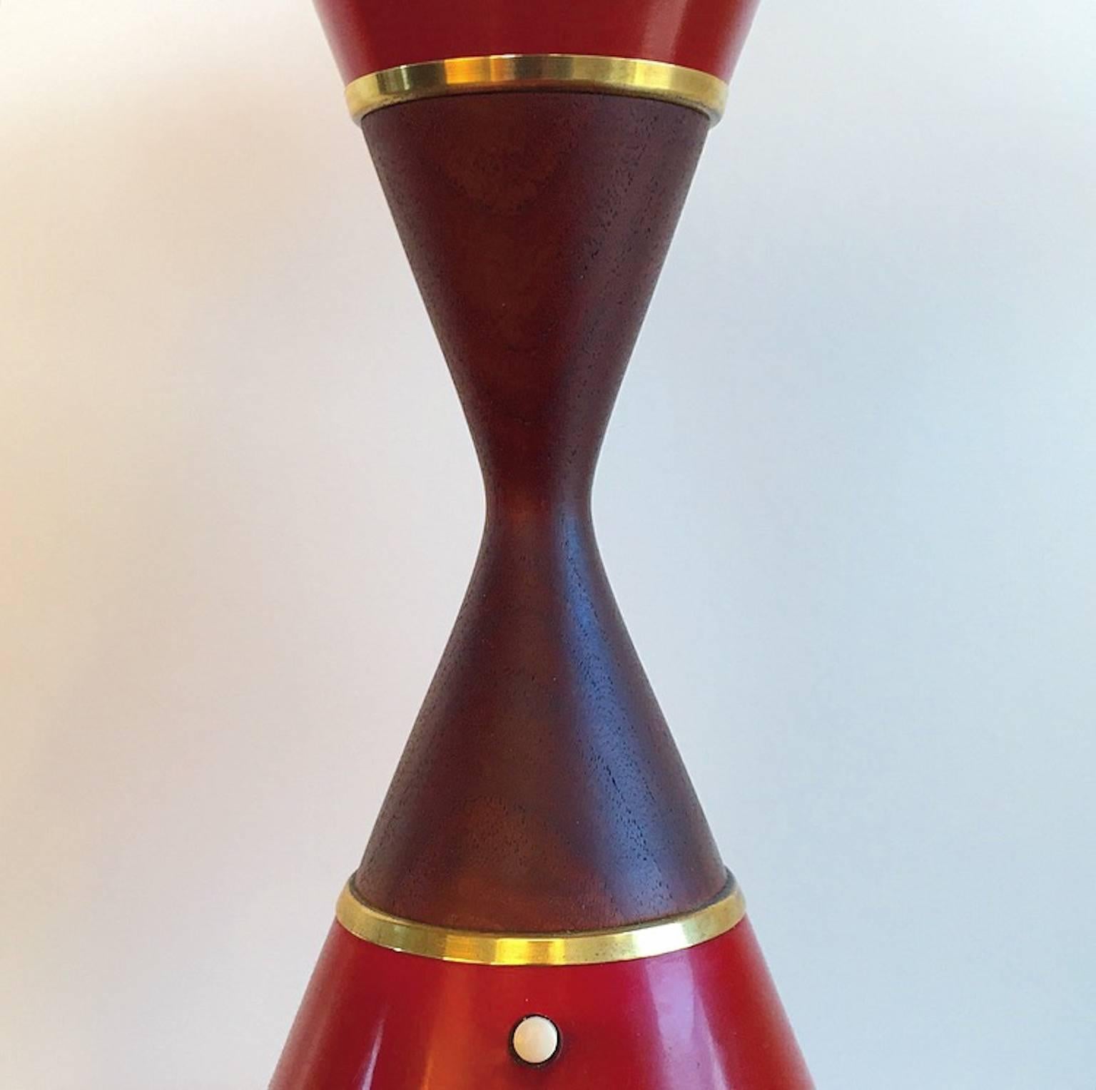 Lacquered Extremely Rare Danish Holm Sorensen Teak, Metal and Opalic Glass Table Lamp