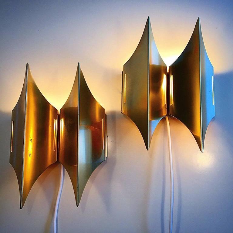 Gothic II Brass Wall Sconces by Lyfa, Denmark at 1stDibs