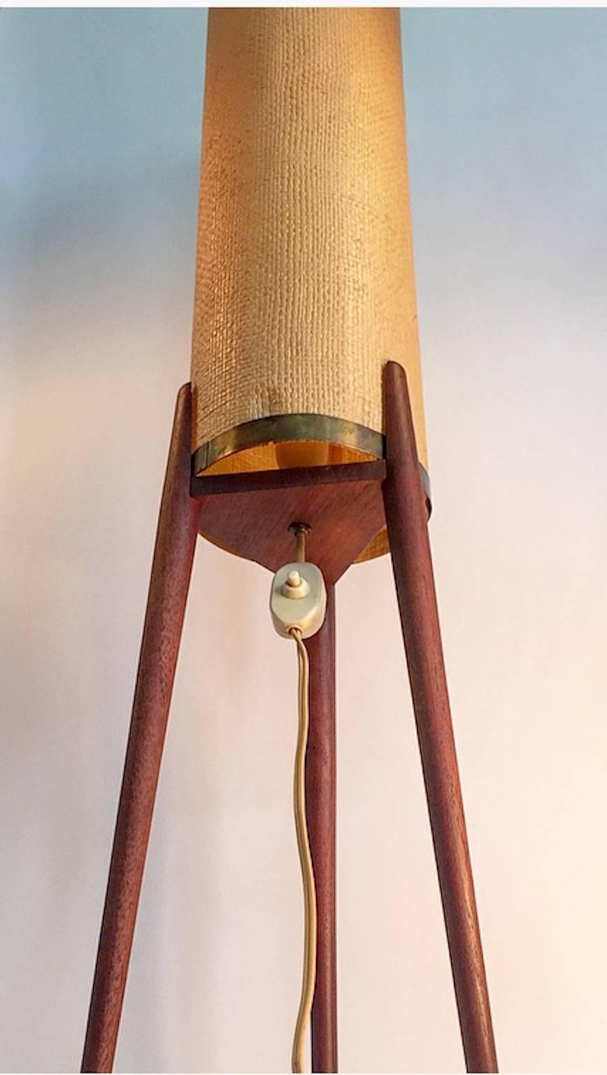 Mid-Century Modern Amazing Danish Mid-Century Teak Tripod Floor Lamp with Original Celluloid Shade